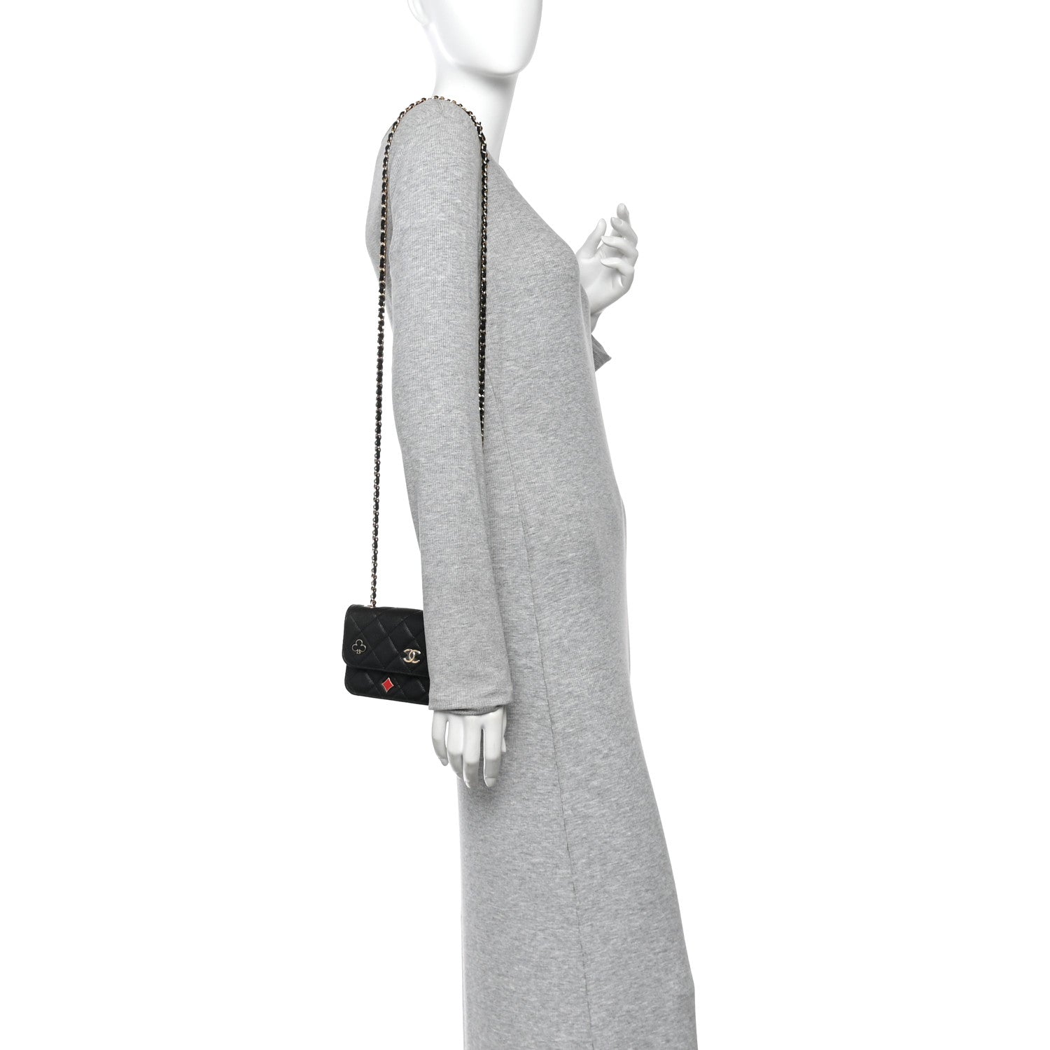 Caviar Quilted Enamel Coco Casino Flap Phone Holder With Chain Black