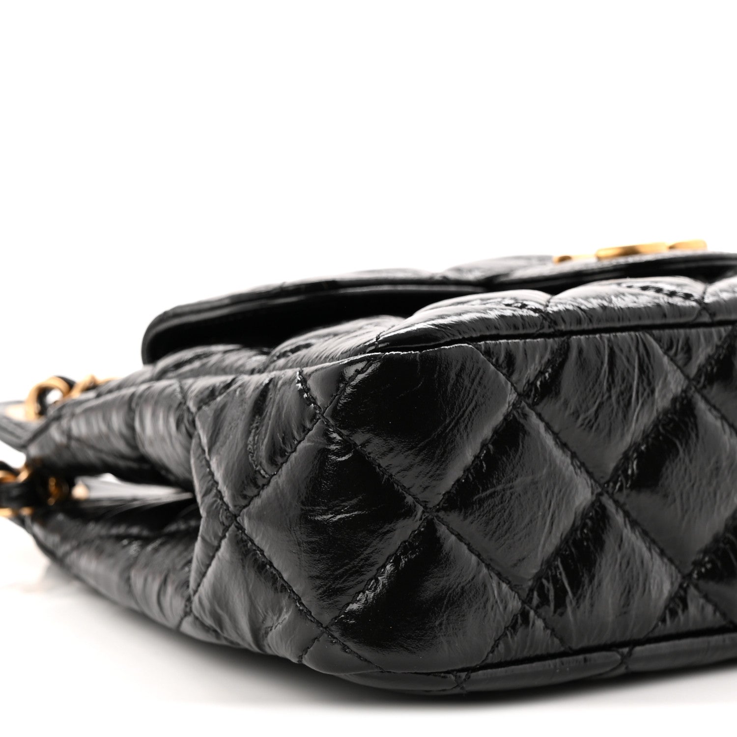 Shiny Crumpled Calfskin Quilted Small Wavy CC Hobo Black