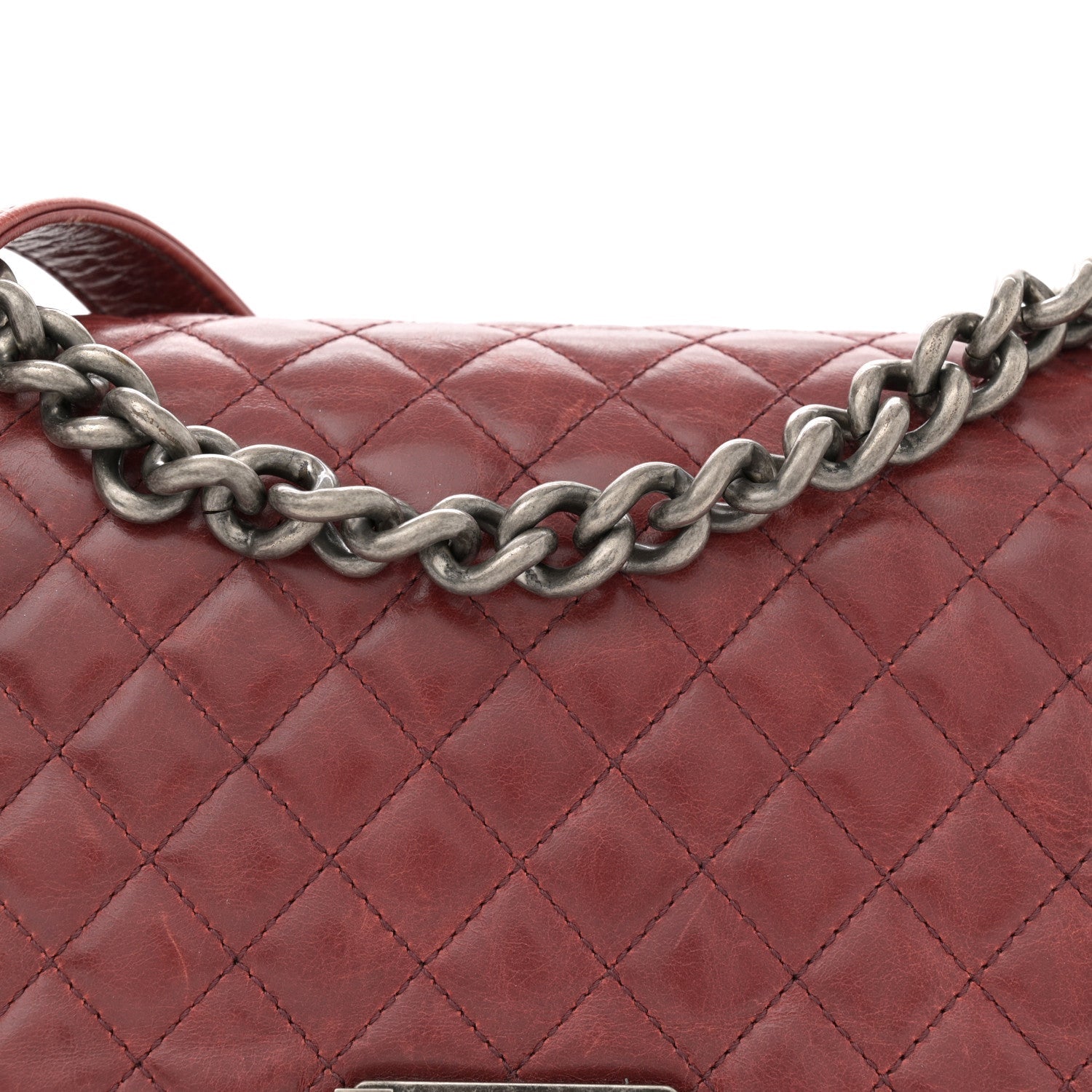 Glazed Calfskin Quilted Medium Boy Chained Flap Bordeaux