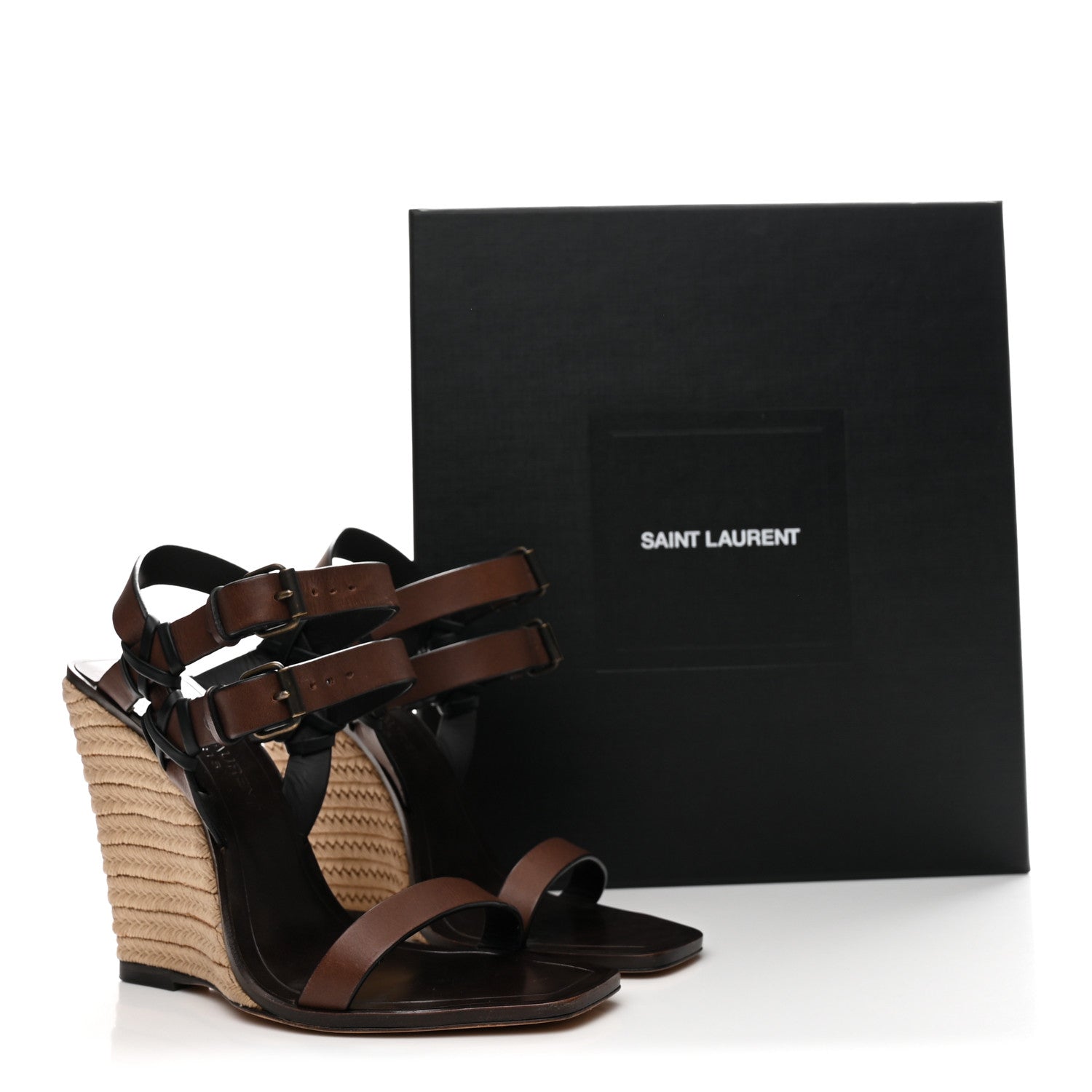 Calfskin Espadrille Wedges 35 Brown
