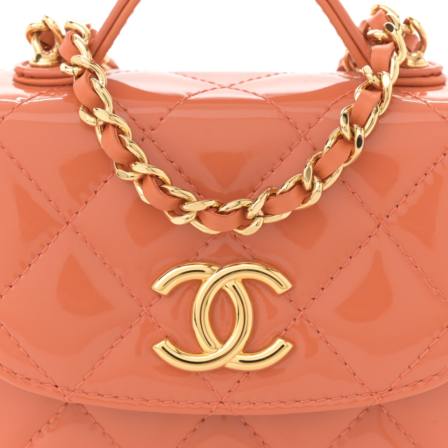 Patent Quilted Mini Top Handle Crossbody Flap Orange