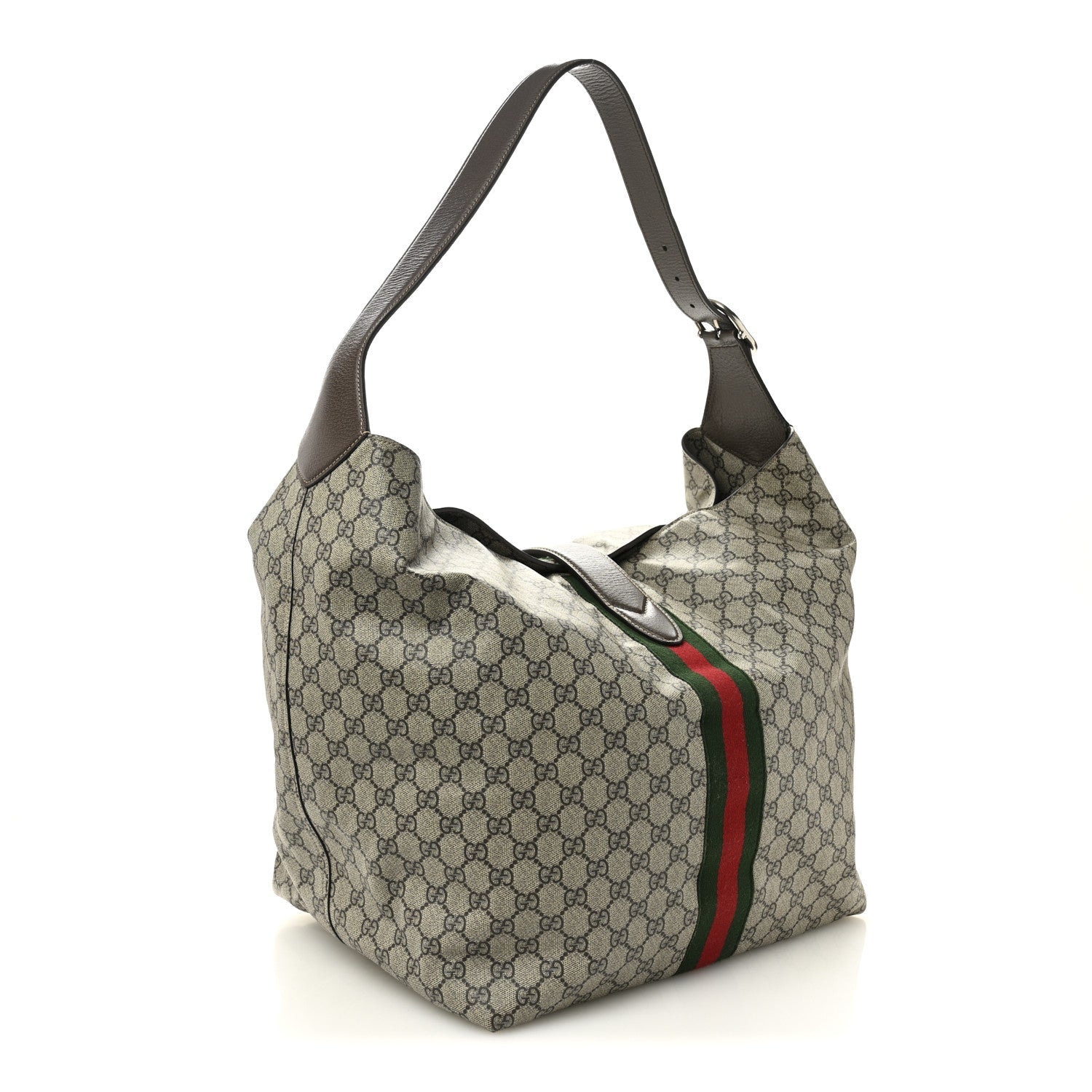 Tender GG Supreme Monogram Textured Dollar Calfskin Web Medium Jackie 1961 Crossbody Bag Beige Ebony New Acero