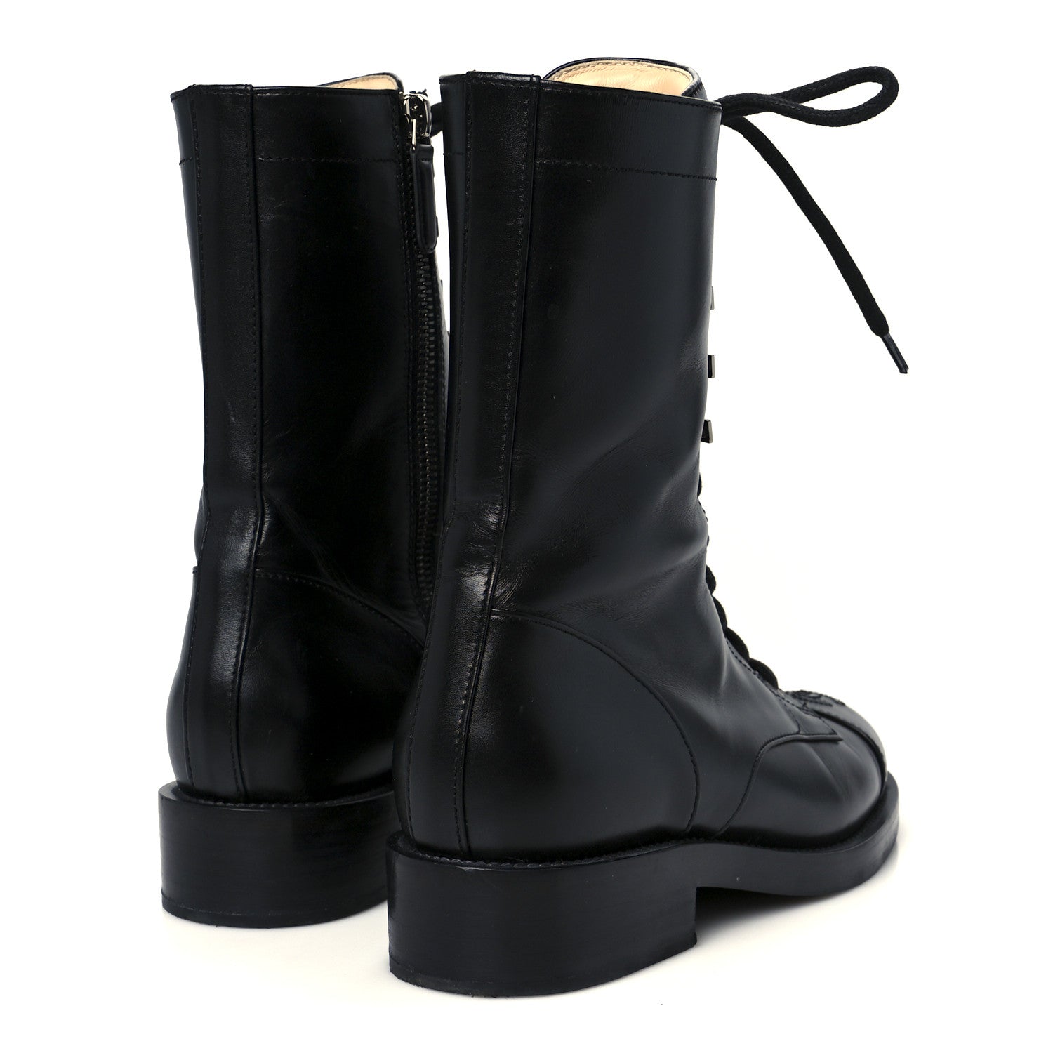 Calfskin Lace Up Combat Boots 38 Black