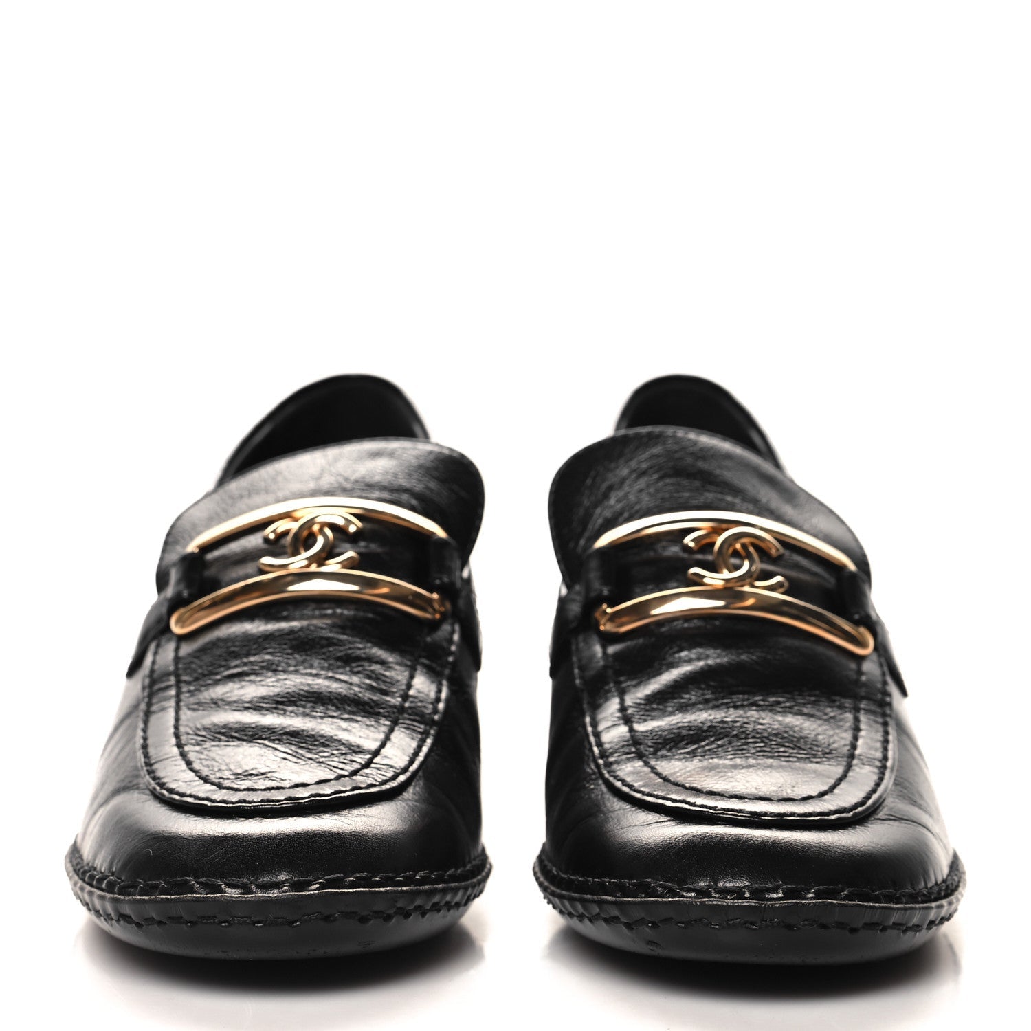 Shiny Calfskin Metal CC Loafers 37 Black