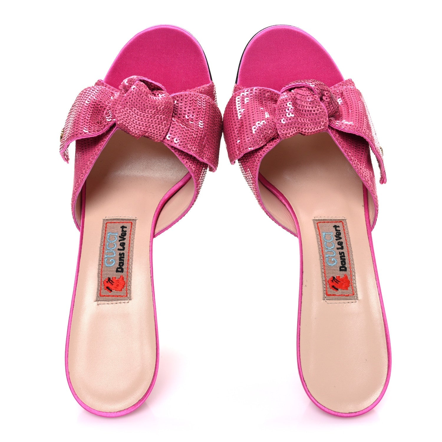 X DANS LE VERT Satin Pailletes Slip On Sandals 37.5 Fuxia Tropical