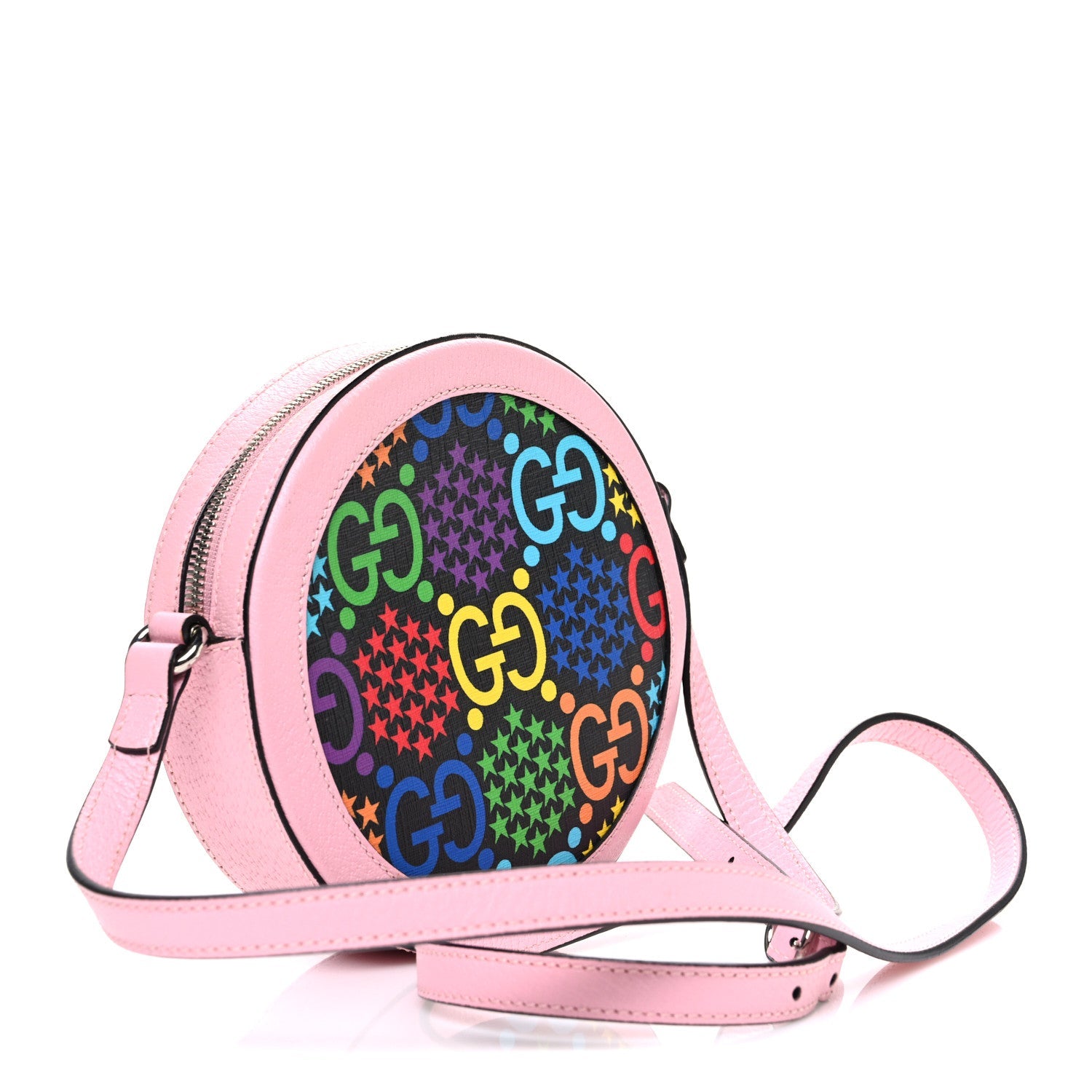 GG Supreme Monogram Psychedelic Round Shoulder Bag Black Multicolor Sugar Pink