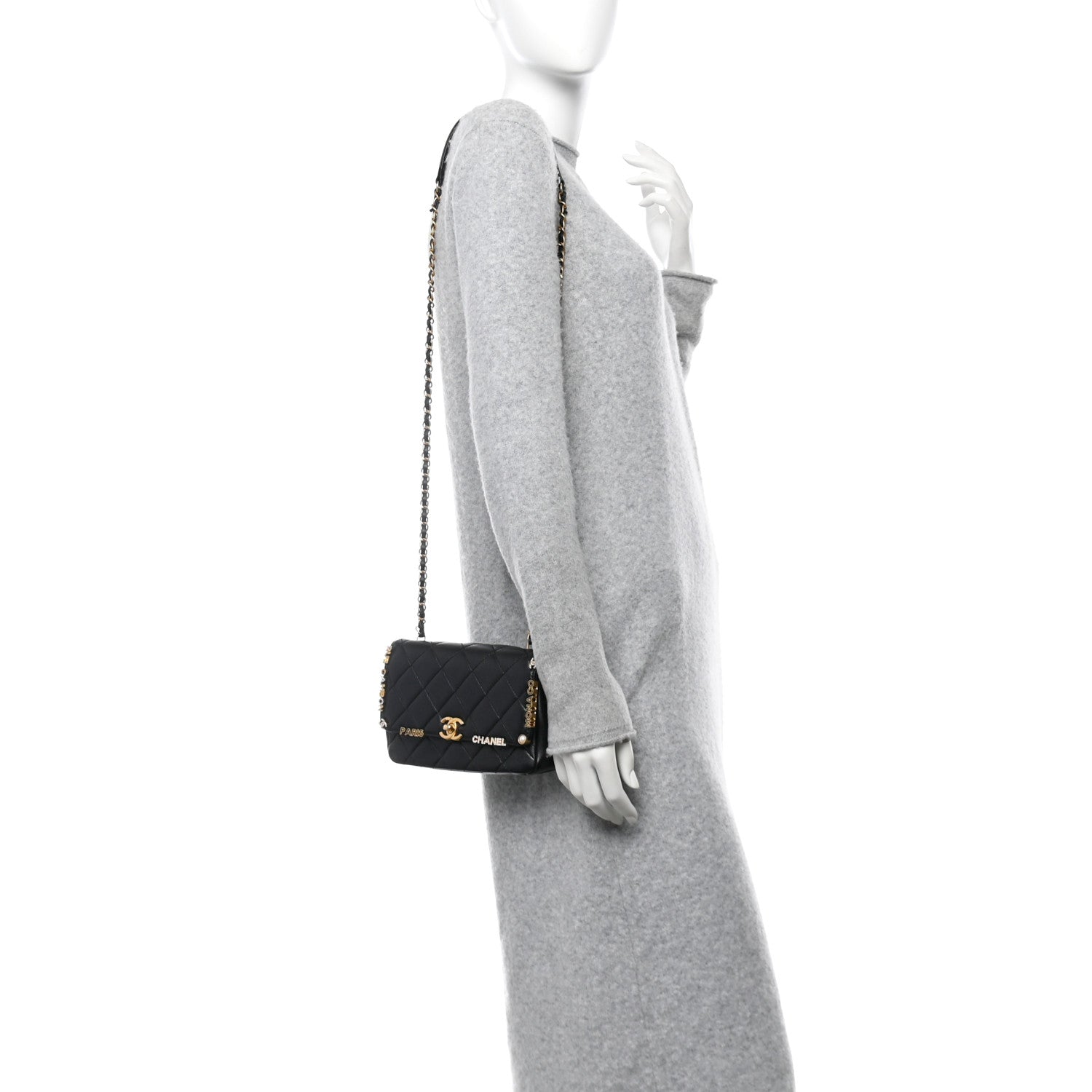 Lambskin Enamel Strass Quilted Mini Paris Monaco Flap Black