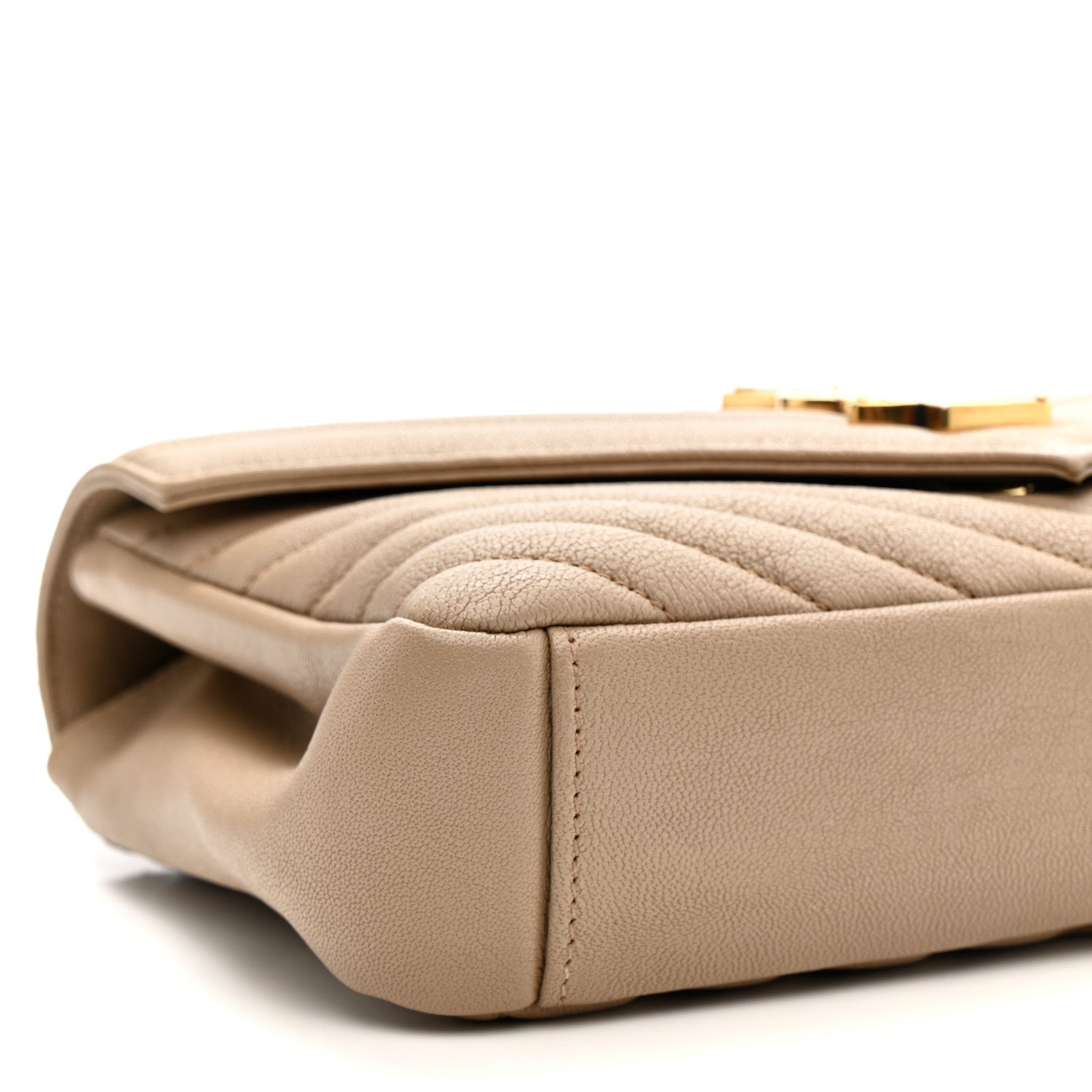 Sheepskin Matelasse Chevron Monogram Medium College Bag Dark Beige