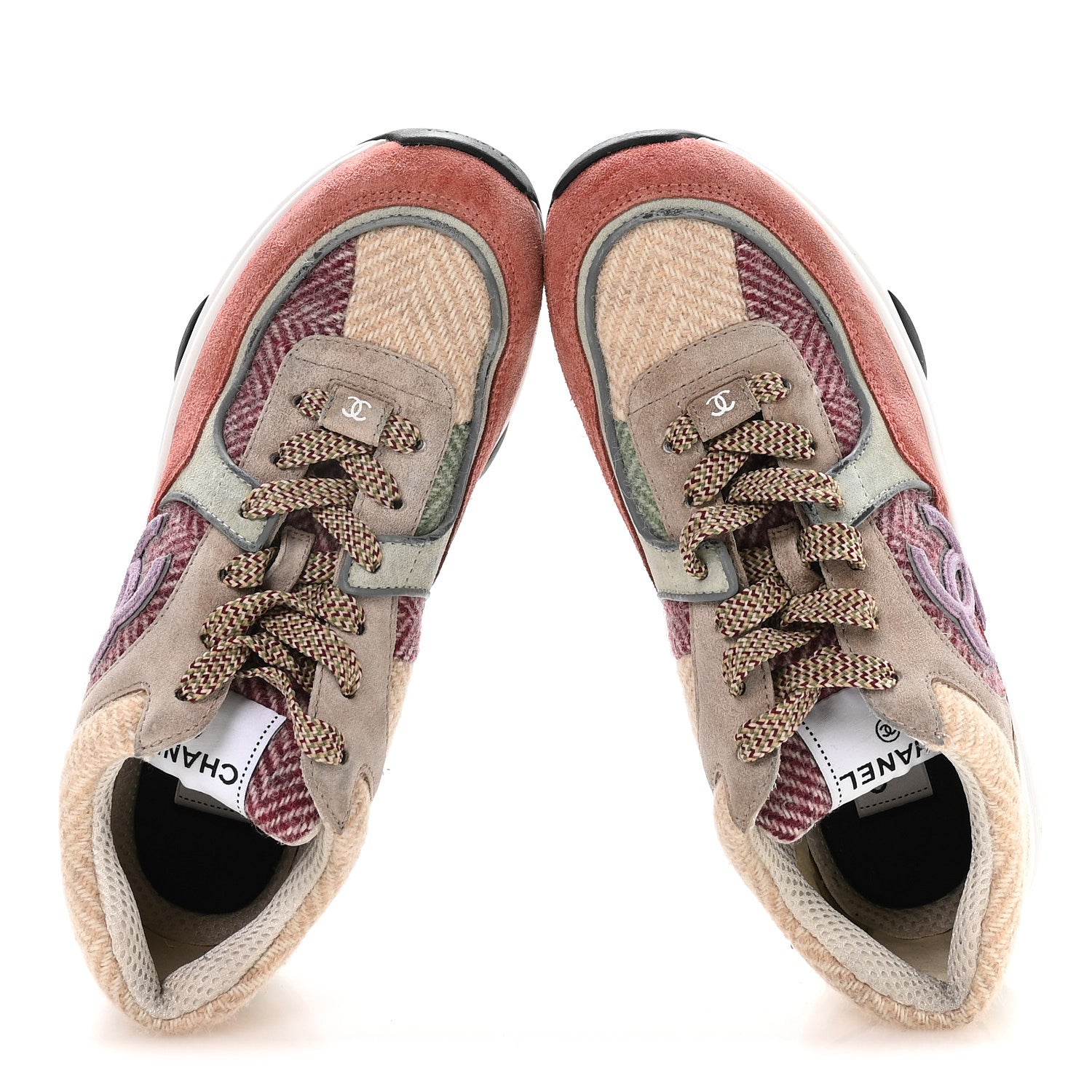 Fabric Suede Calfskin CC Sneakers 39 Pink Beige Multicolor