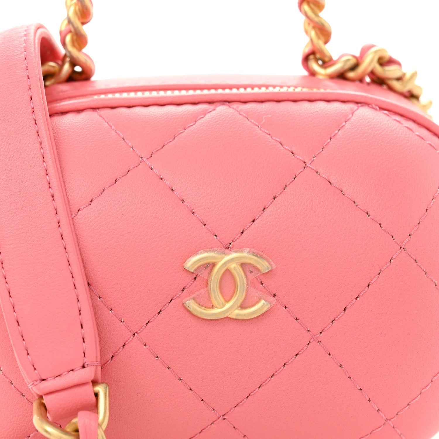 Lambskin Quilted CC Bubble Vanity Case With Chain Pink