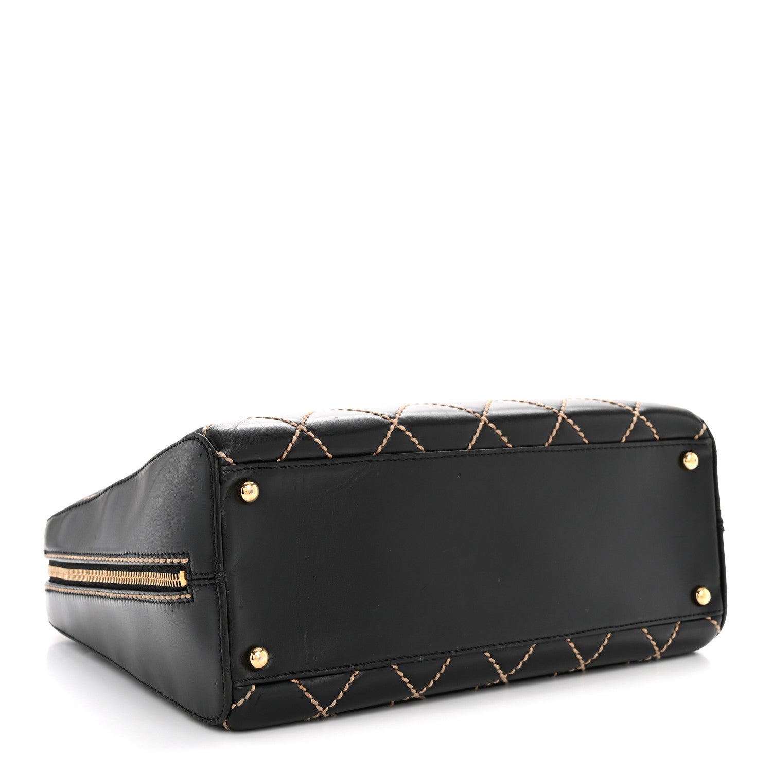 Calfskin Wild Stitch Vertical Top Handle Bag Black