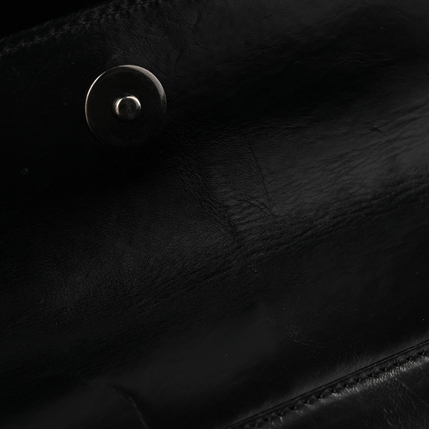 Glazed Calfskin Quilted Large Perfect Edge Flap Black