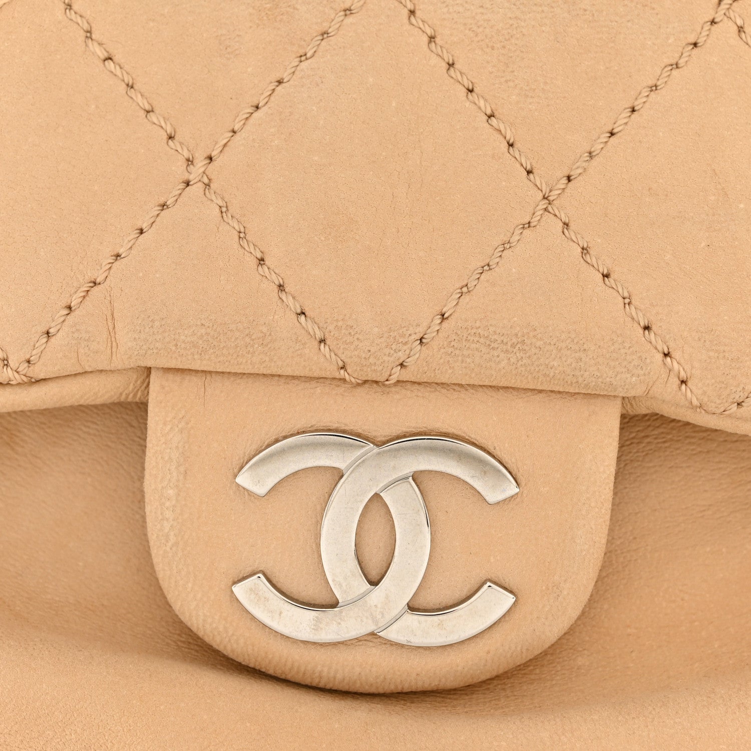 Lambskin Stitched Accordion Flap Tote Beige