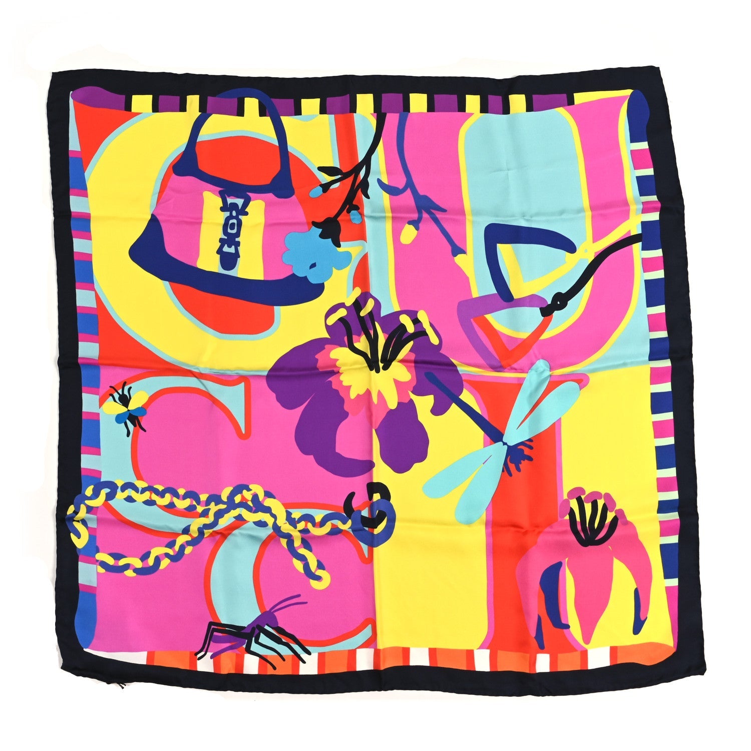 Silk Twill Guccissimo Square Scarf Fuxia Yellow