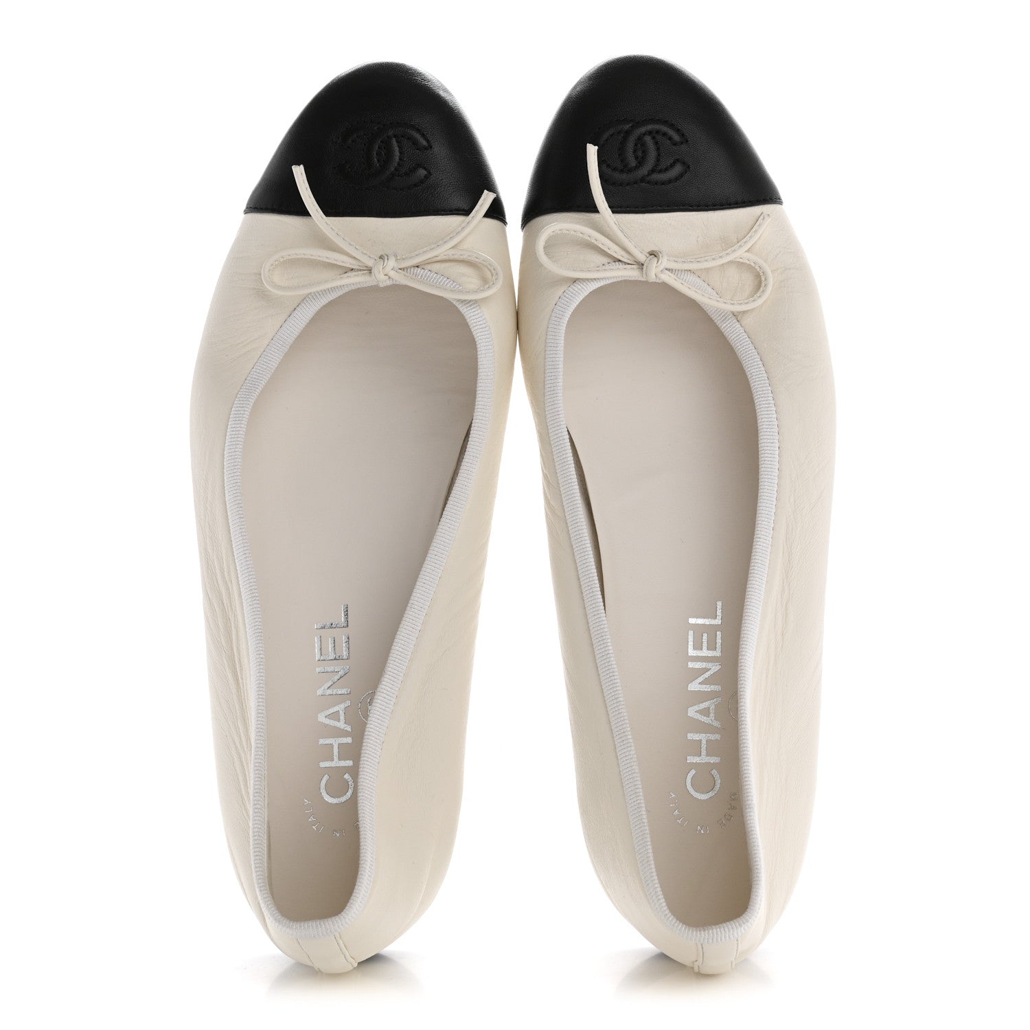 Lambskin Cap Toe CC Ballerina Flats 38.5 White Black