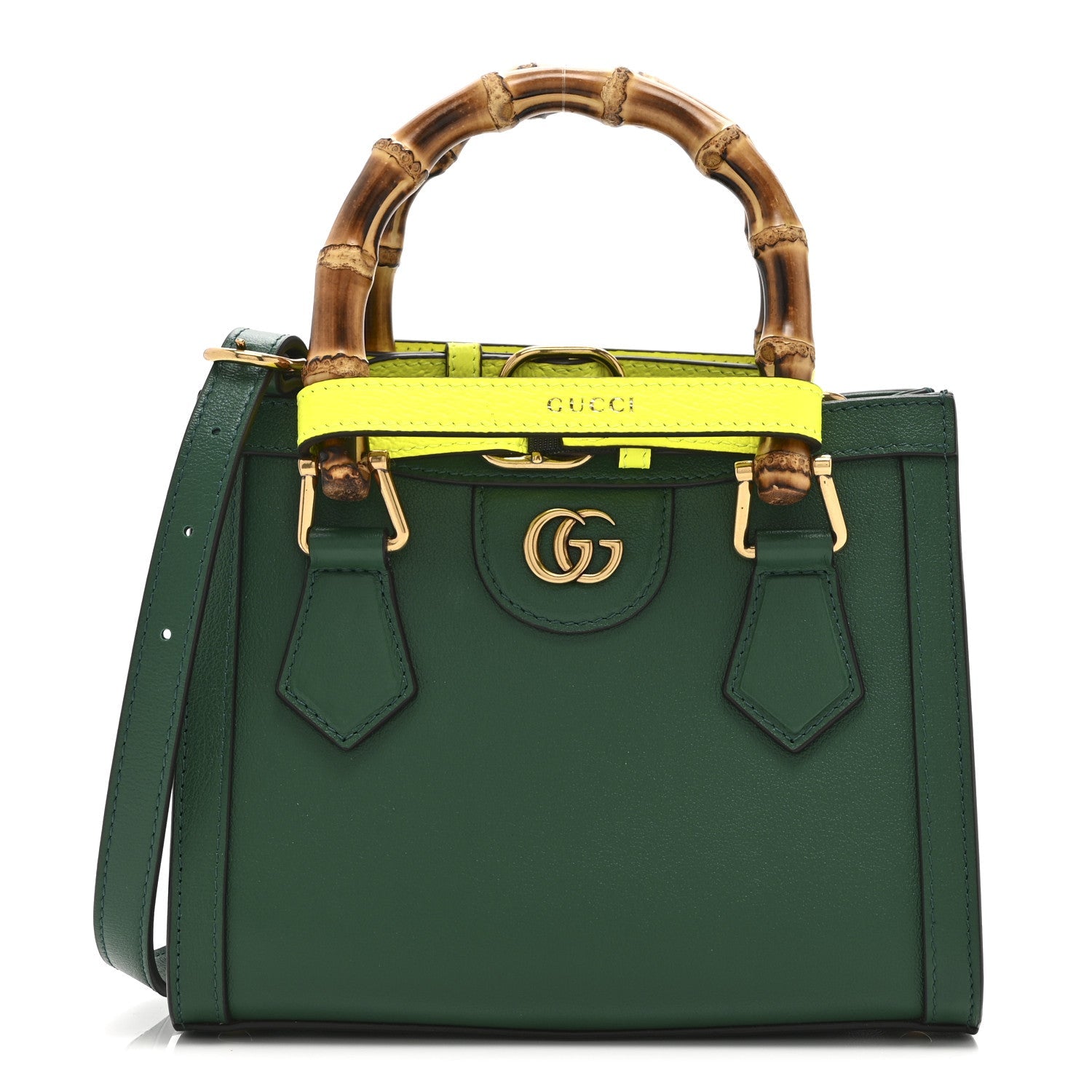 Wonka Grain Calfskin Mini Diana Tote Bag Green Yellow Fluo