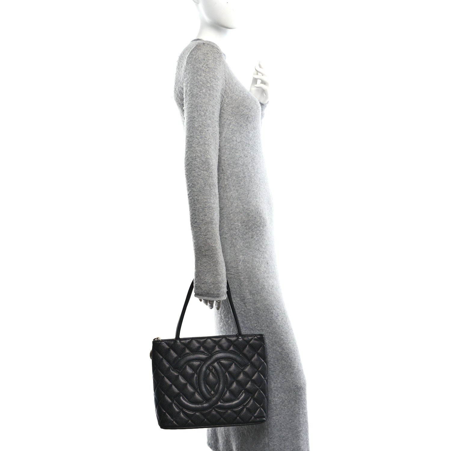 Caviar Quilted Medallion Tote Black