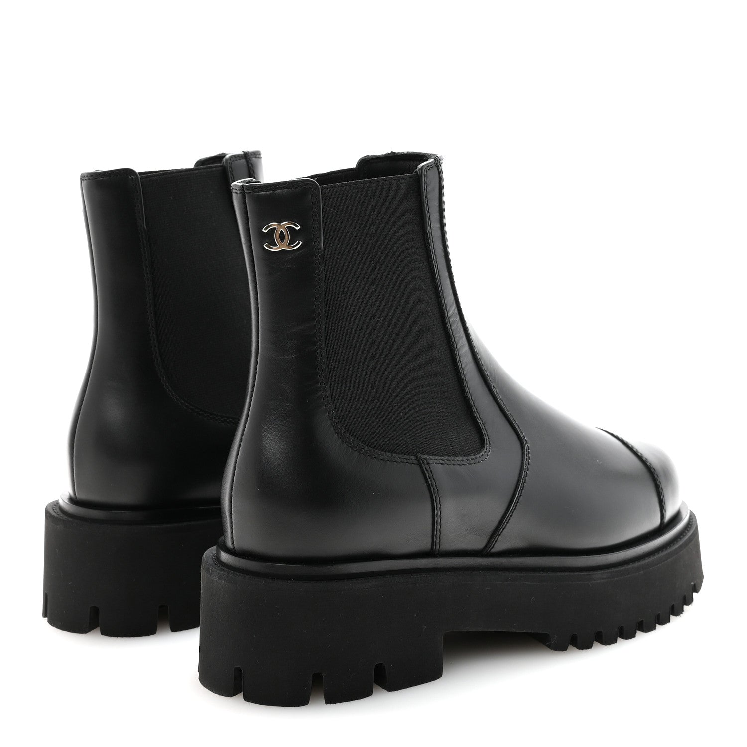 Calfskin Cap Toe CC Short Boots 36 Black