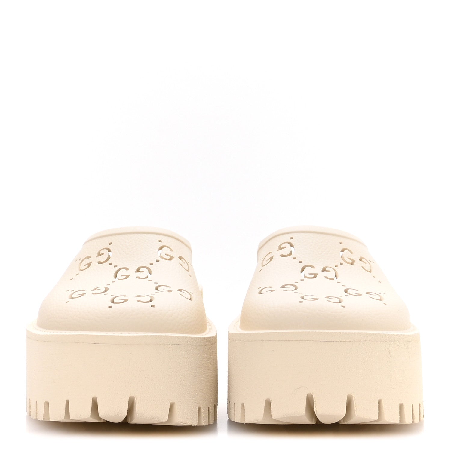 Rubber GG Monogram Perforated Elea Platform 55mm Lug Sole Sandals 38 Mystic White