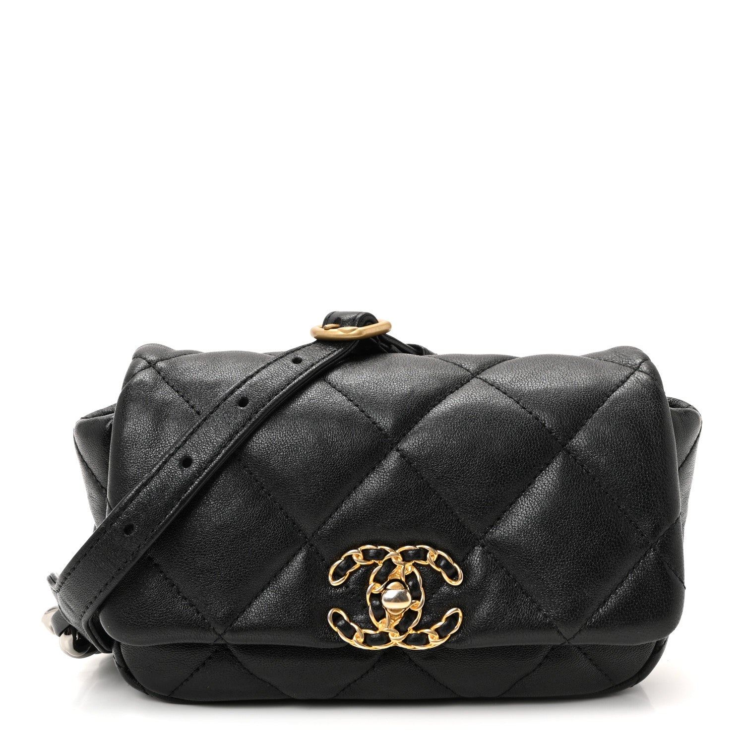Goatskin Quilted Chanel 19 Waist Bag Black