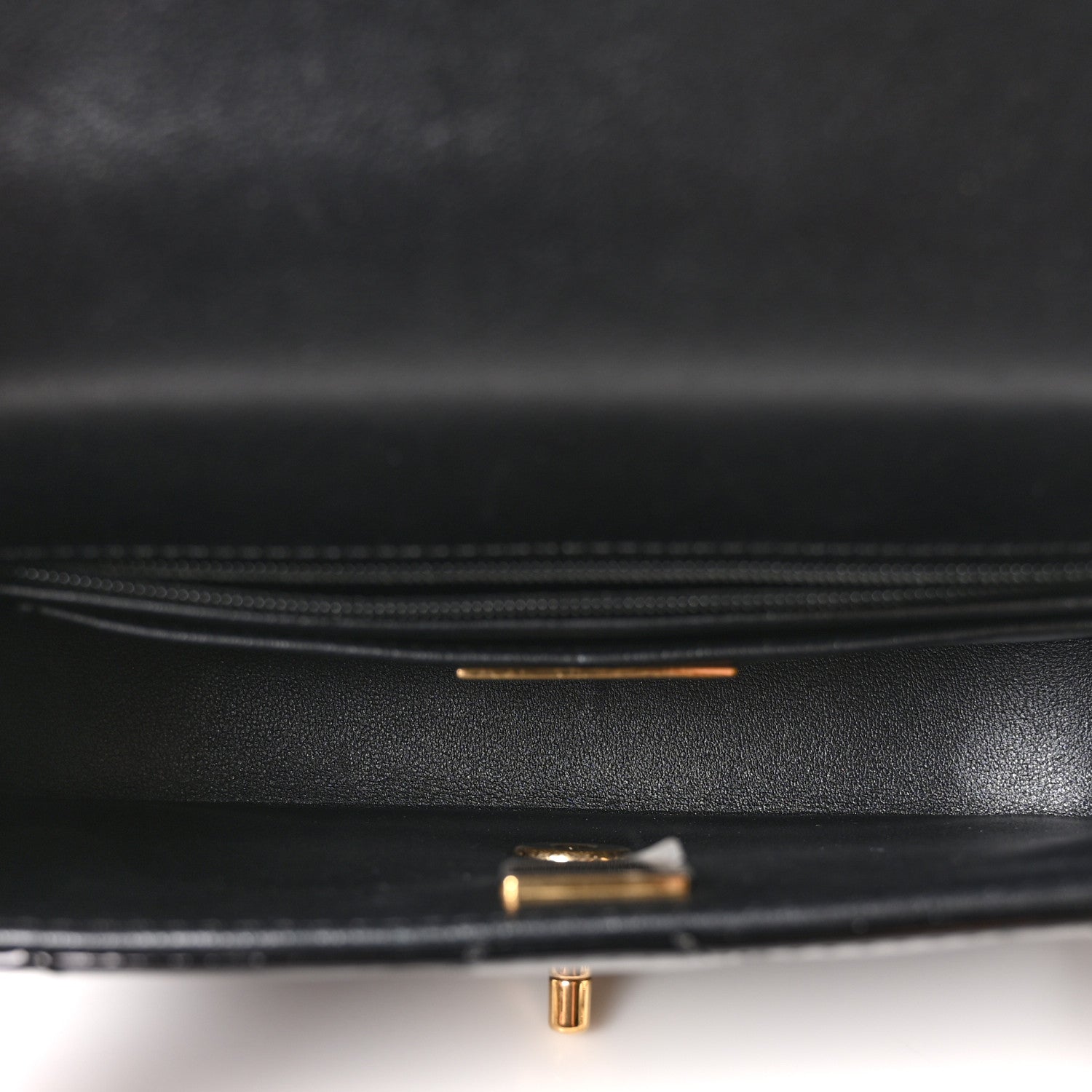 Metallic Mirror Calfskin Mini Top Handle Clutch With Chain  Black
