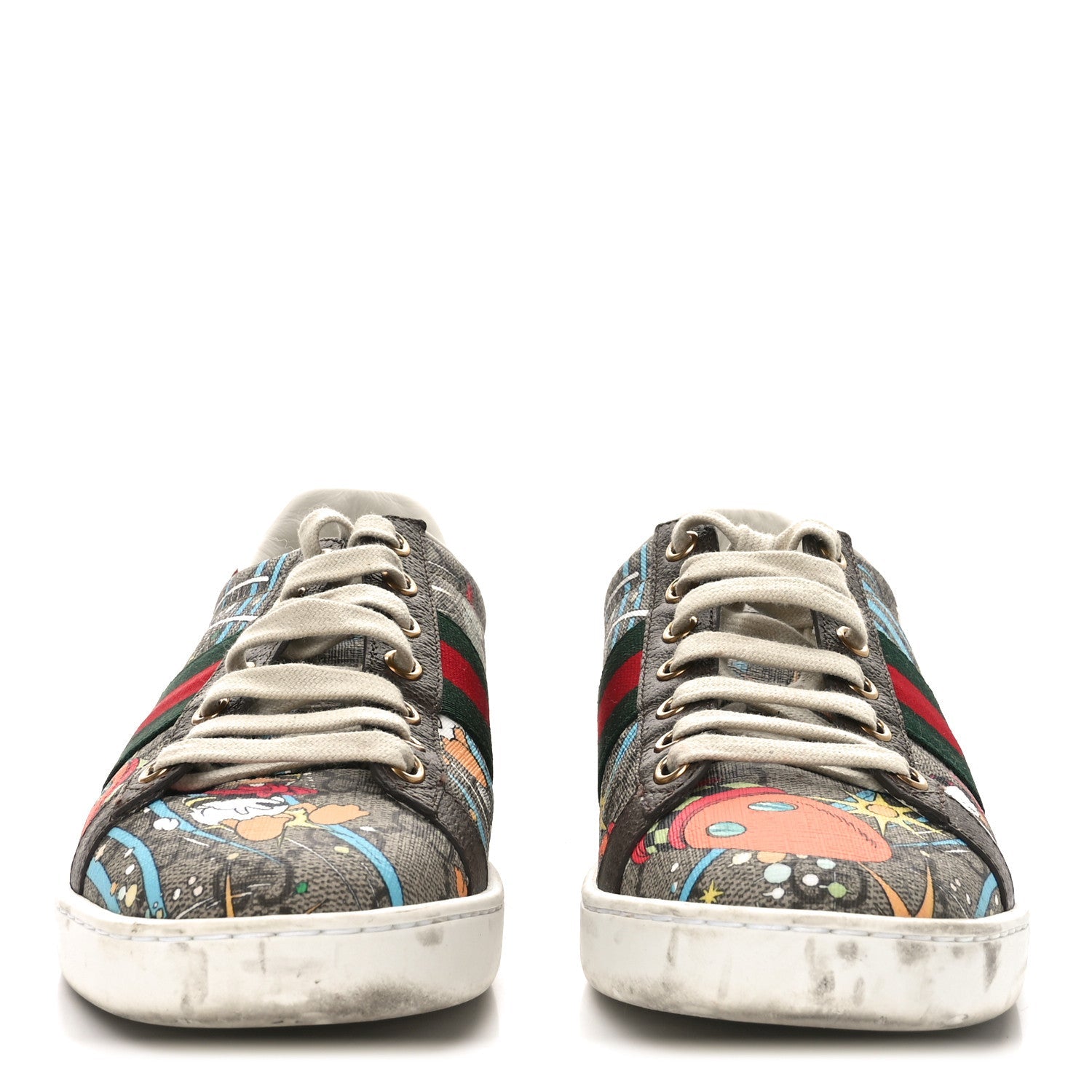 X DISNEY GG Supreme Monogram Web Donald Duck Womens Ace Sneakers 36.5 Beige New Acero Orange
