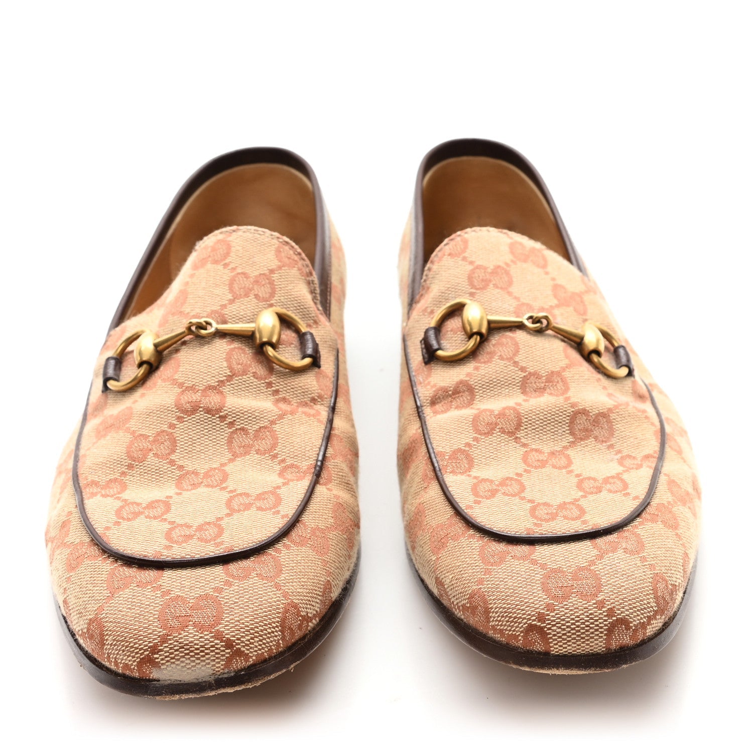 Canvas GG Monogram Horsebit Mens Jordaan Loafers 9.5 Beige Ruggine Light Brown