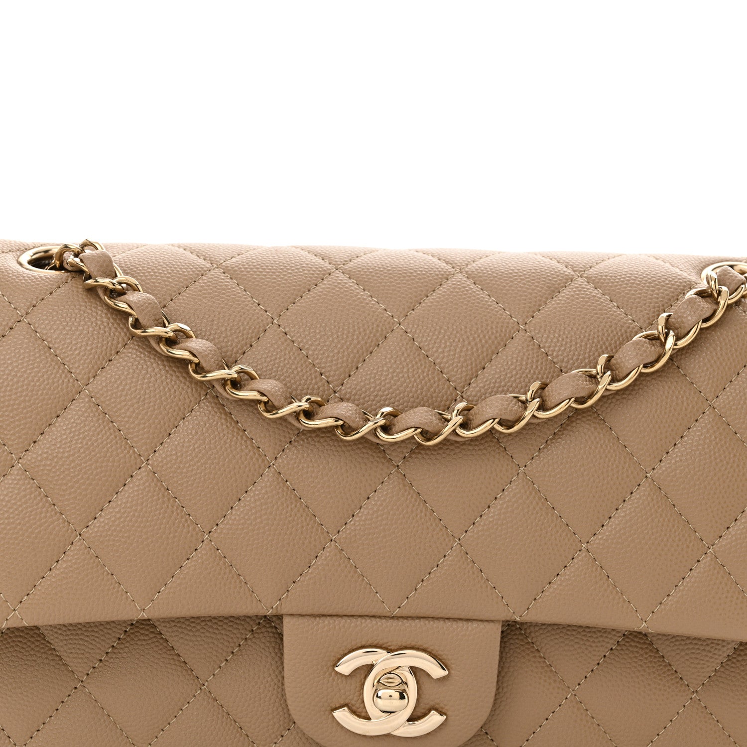 Caviar Quilted Medium Double Flap Dark Beige