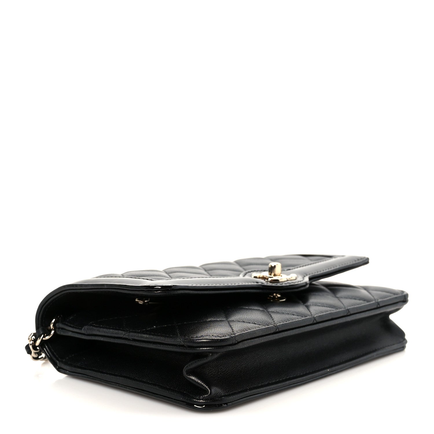 Lambskin Patent Calfskin Quilted Hold The Line CC Wallet On Chain WOC Black