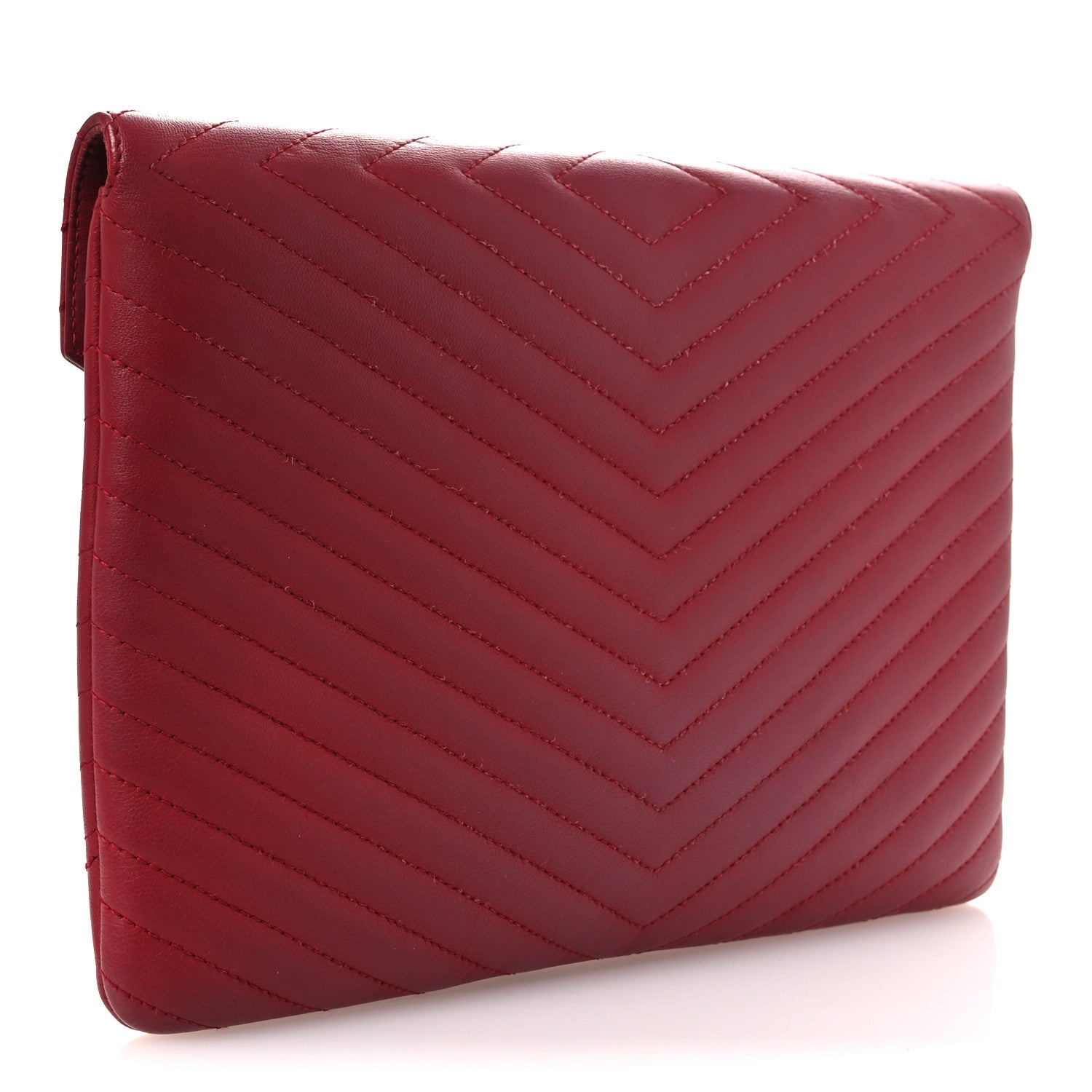 Calfskin Chevron Quilted Small Envelope Clutch Red