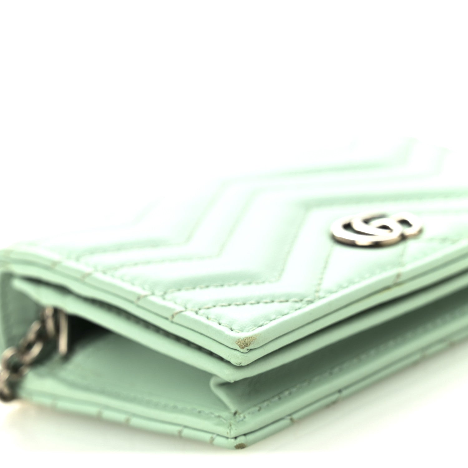 Calfskin Matelasse GG Marmont Mini Wallet On Chain Water Green