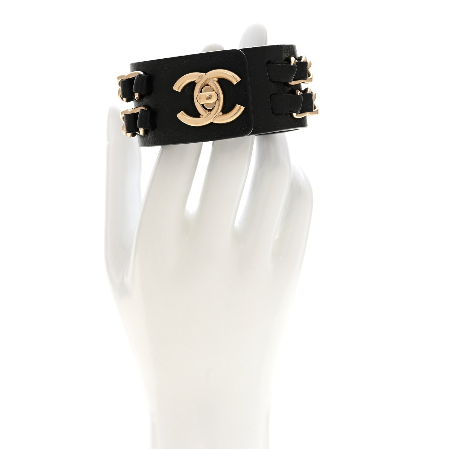 Lambskin CC Chain Turnlock Bracelet Black
