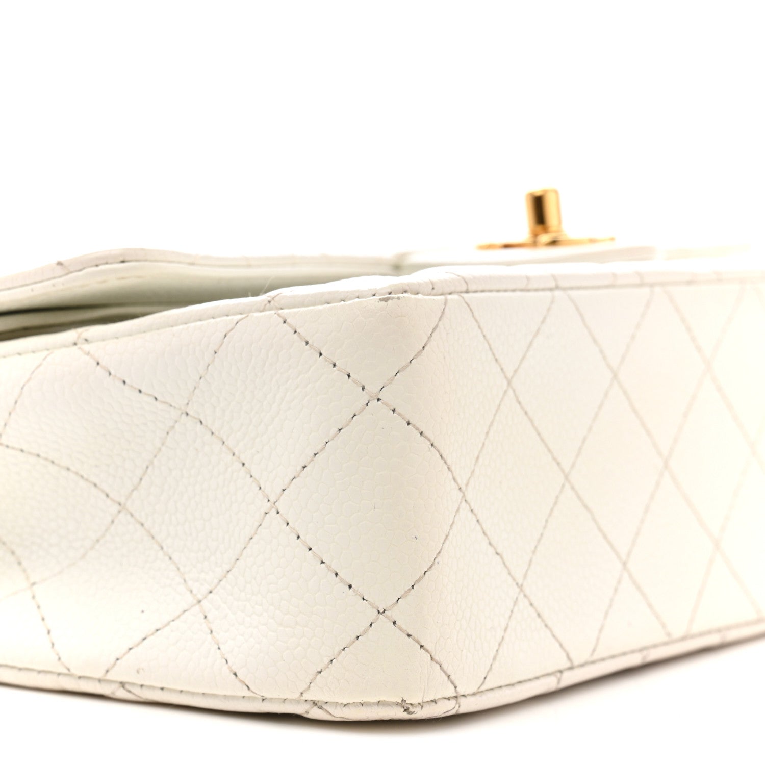 Caviar Quilted Medium Double Flap White