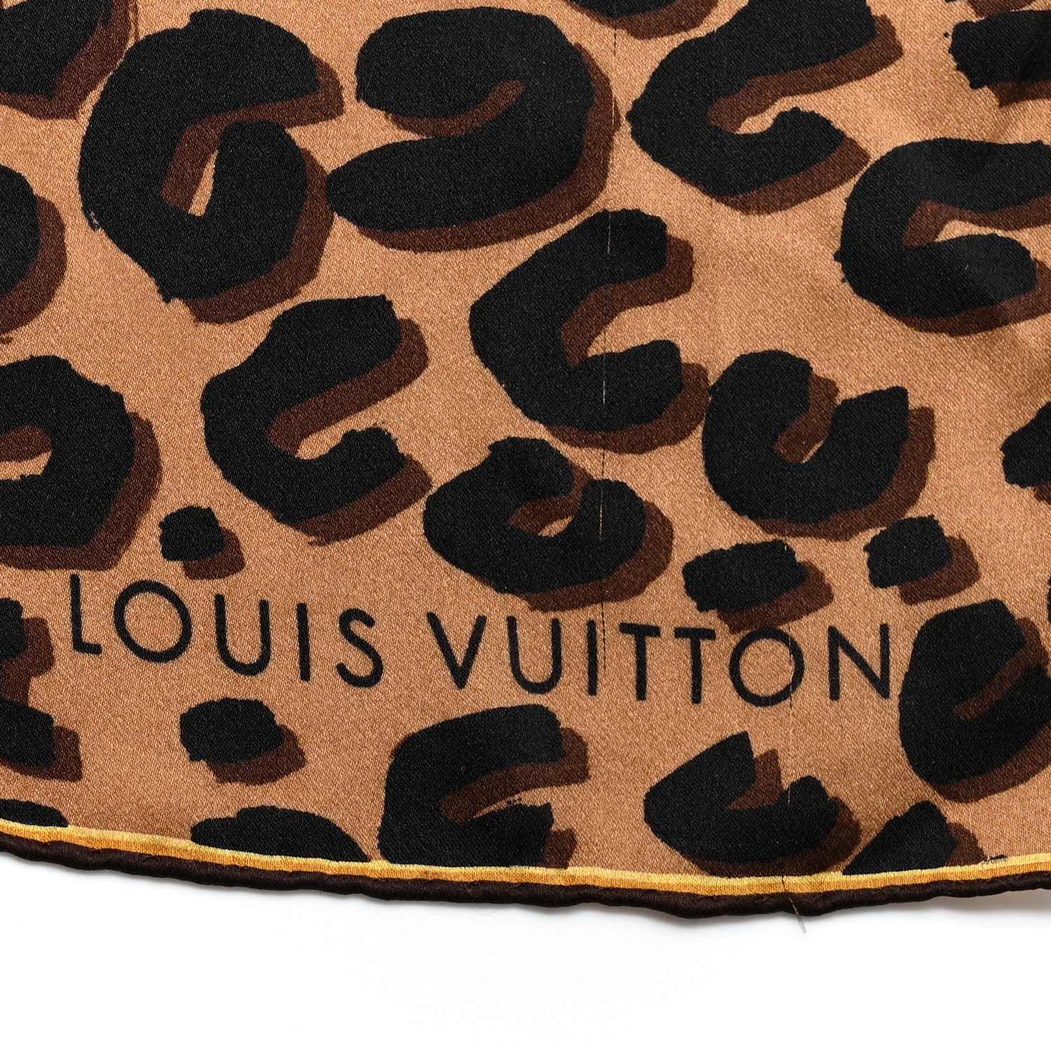 Silk Leopard Monogram Square Scarf
