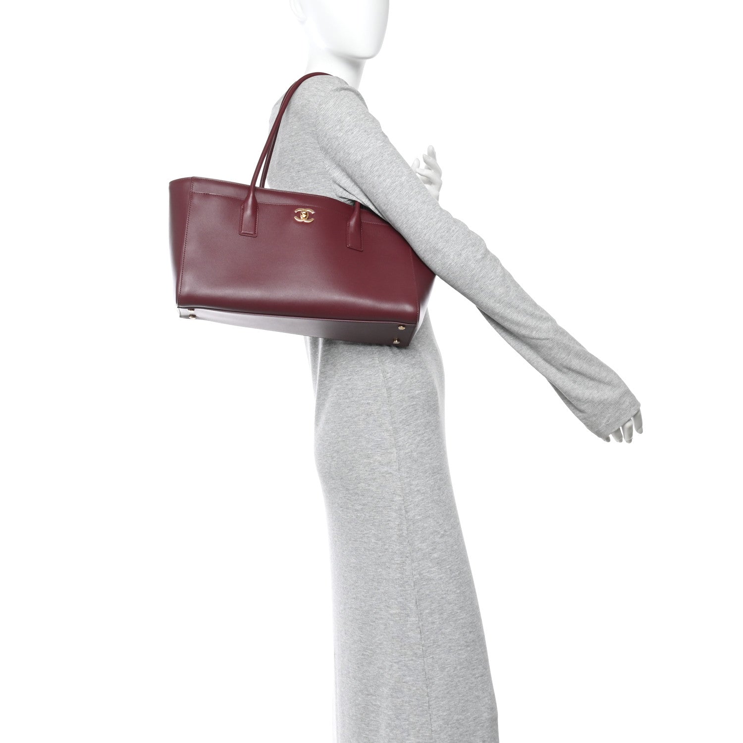 Calfskin Archetype Small Shopping Tote Dark Burgundy