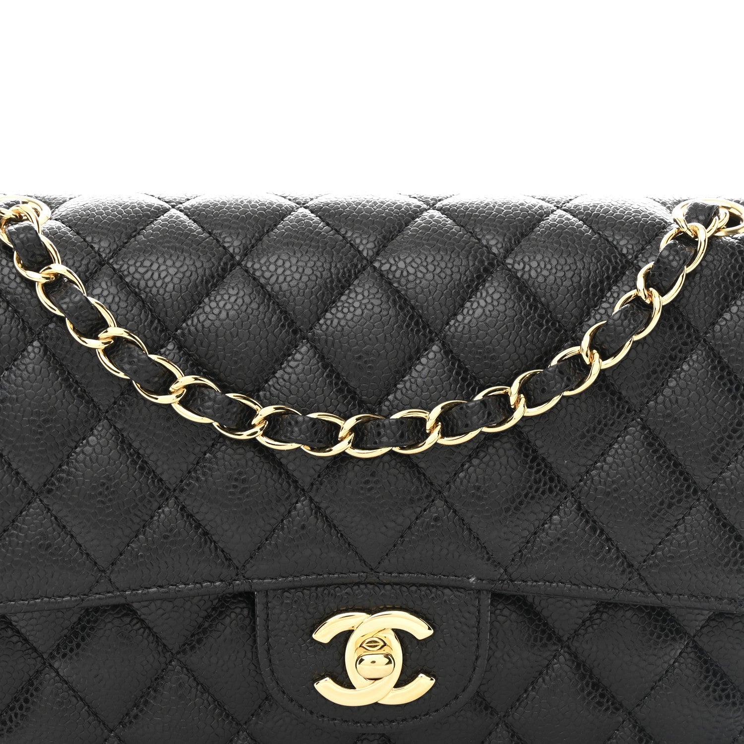 Caviar Quilted Medium Double Flap Black