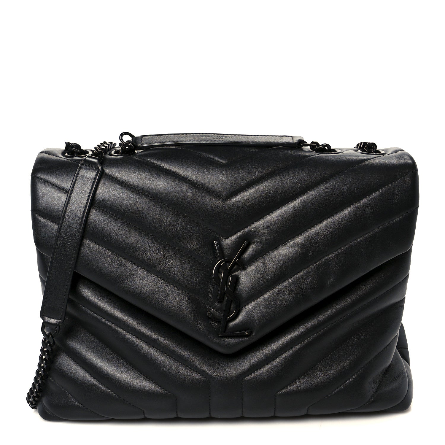 Calfskin Y Quilted Monogram Monochrome Medium Loulou Chain Satchel Black