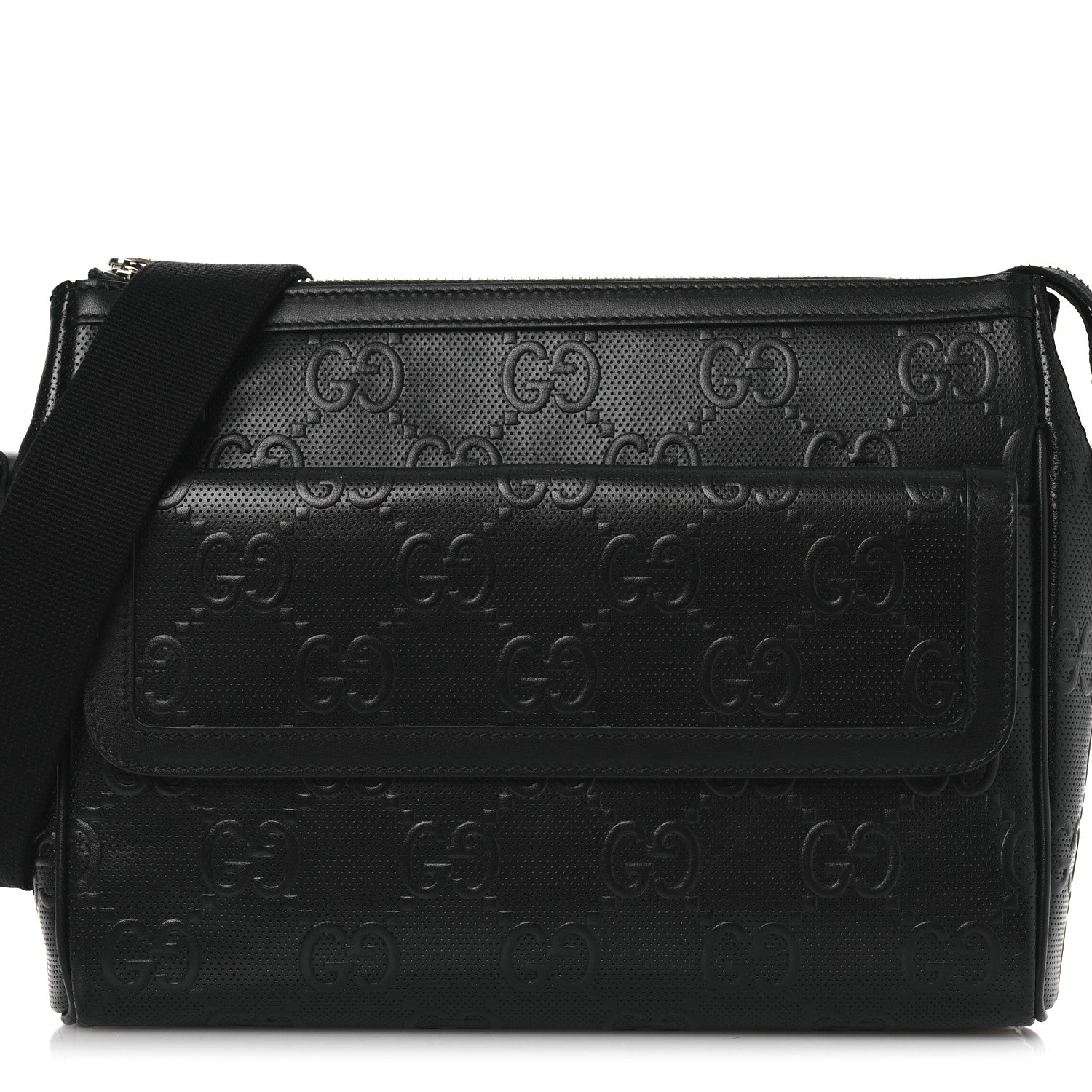 Calfskin GG Tennis Embossed Shoulder Bag Black
