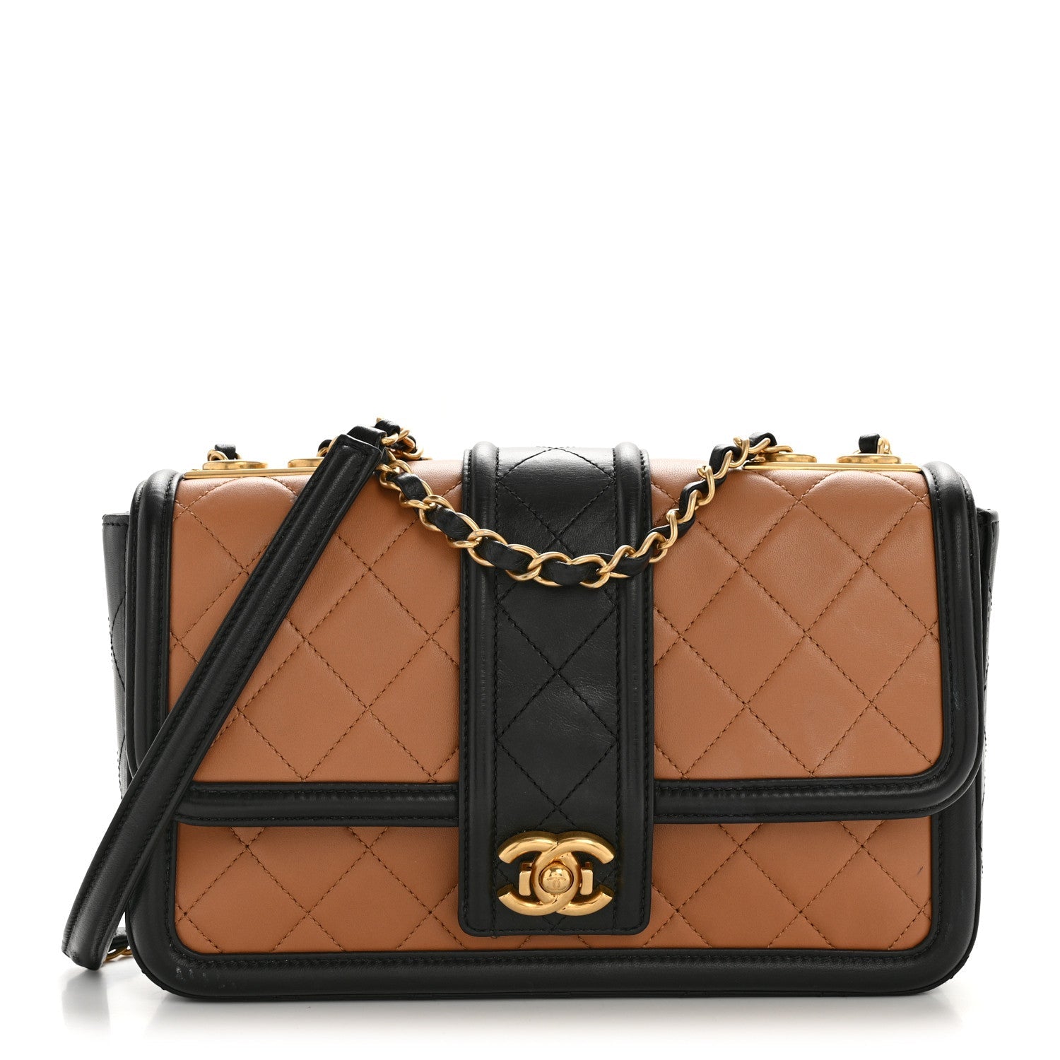 Lambskin Quilted Medium Elegant CC Flap Dark Beige Black