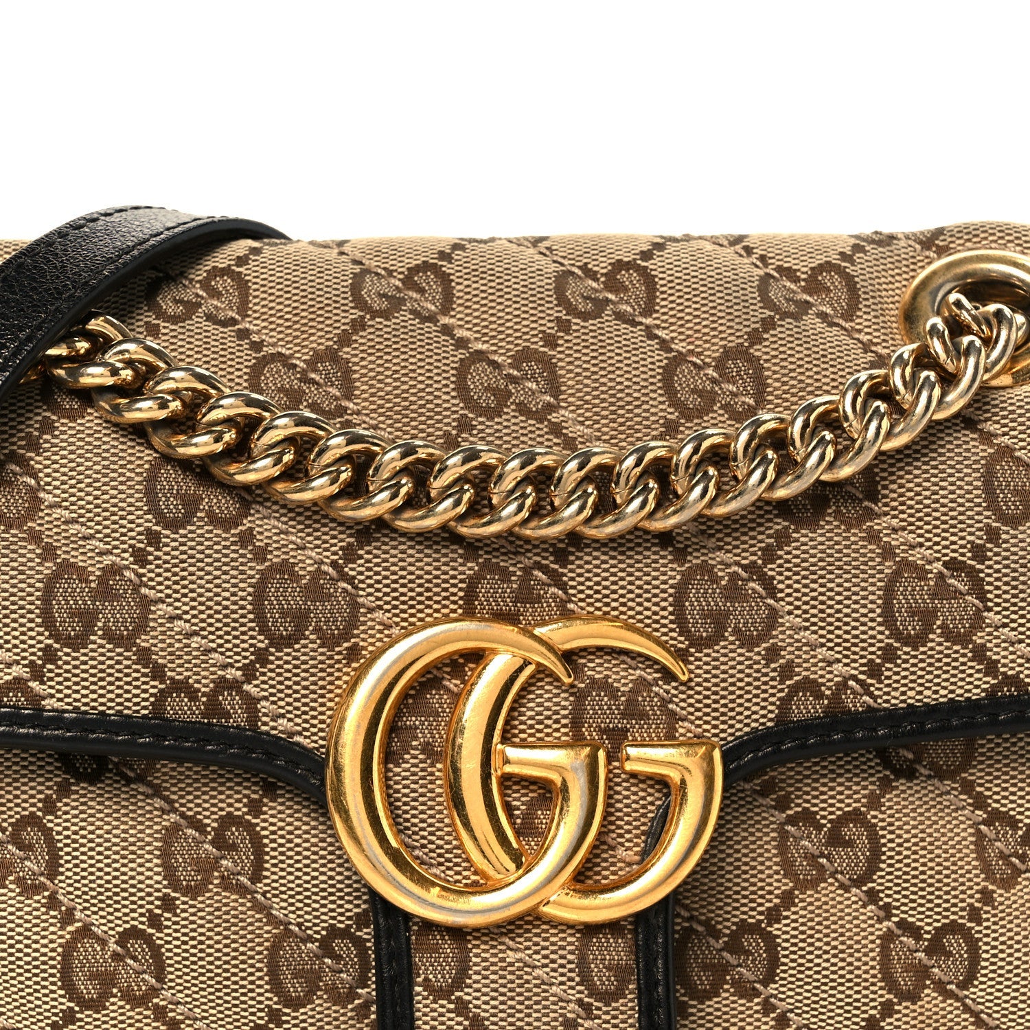 Monogram Matelasse Diagonal Mini GG Marmont Shoulder Bag Beige Black