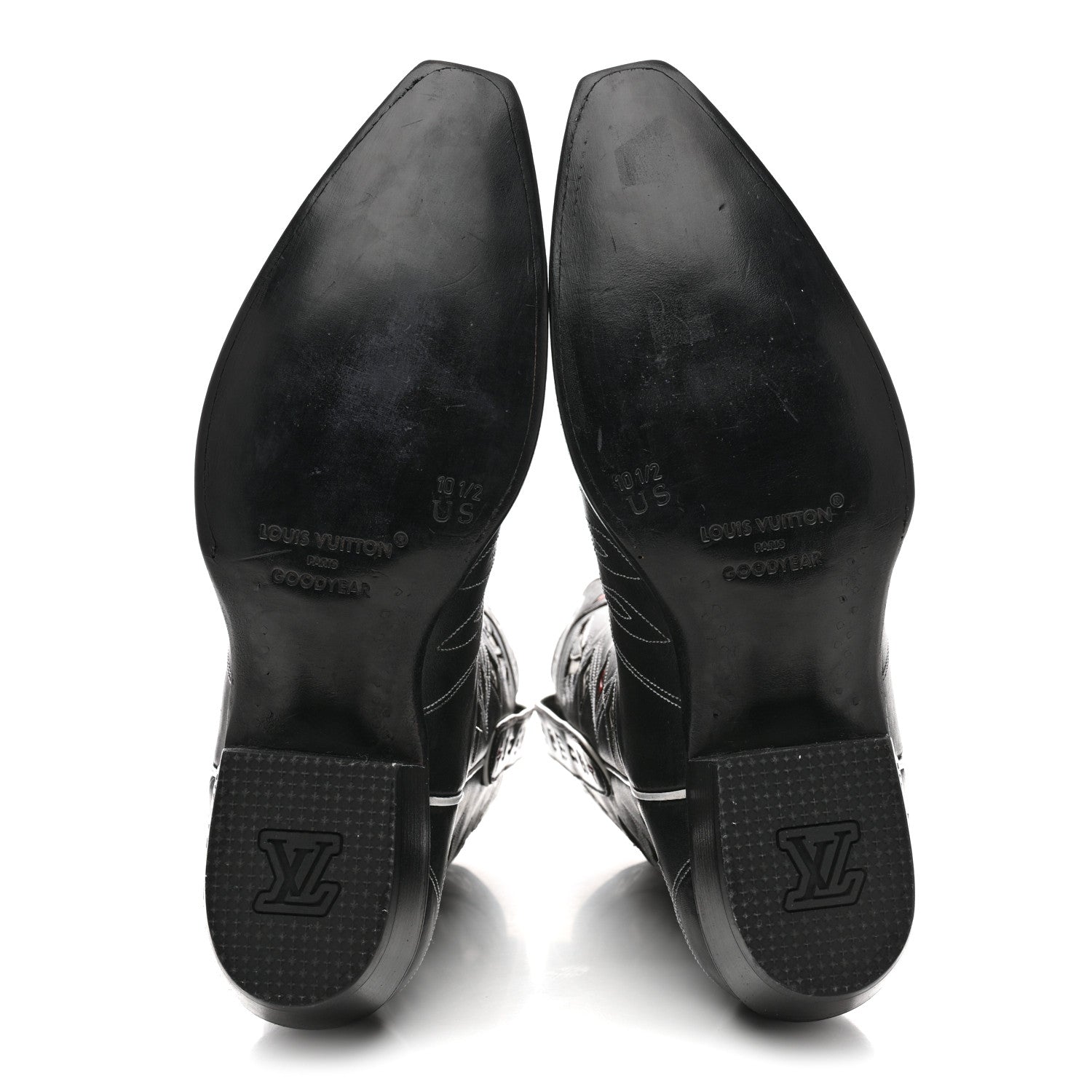 Calfskin LV Texan Mens Rider Boots 10.5 Black Silver