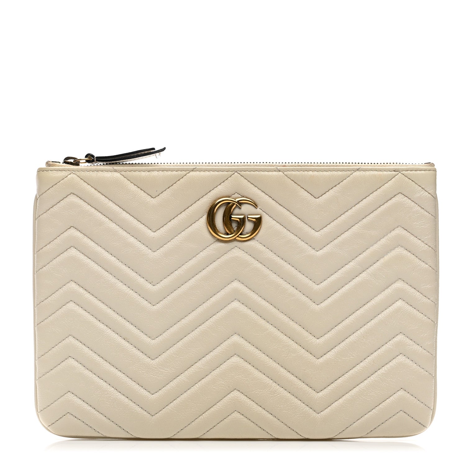 Calfskin Matelasse Chevron Heart GG Marmont Clutch Mystic White