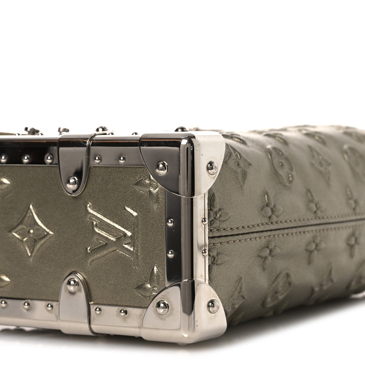 Calfskin Debossed Monogram Side Trunk Light Gold