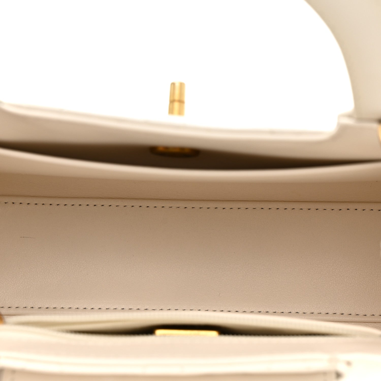 Shiny Aged Calfskin Quilted Nano Kelly Shopper White