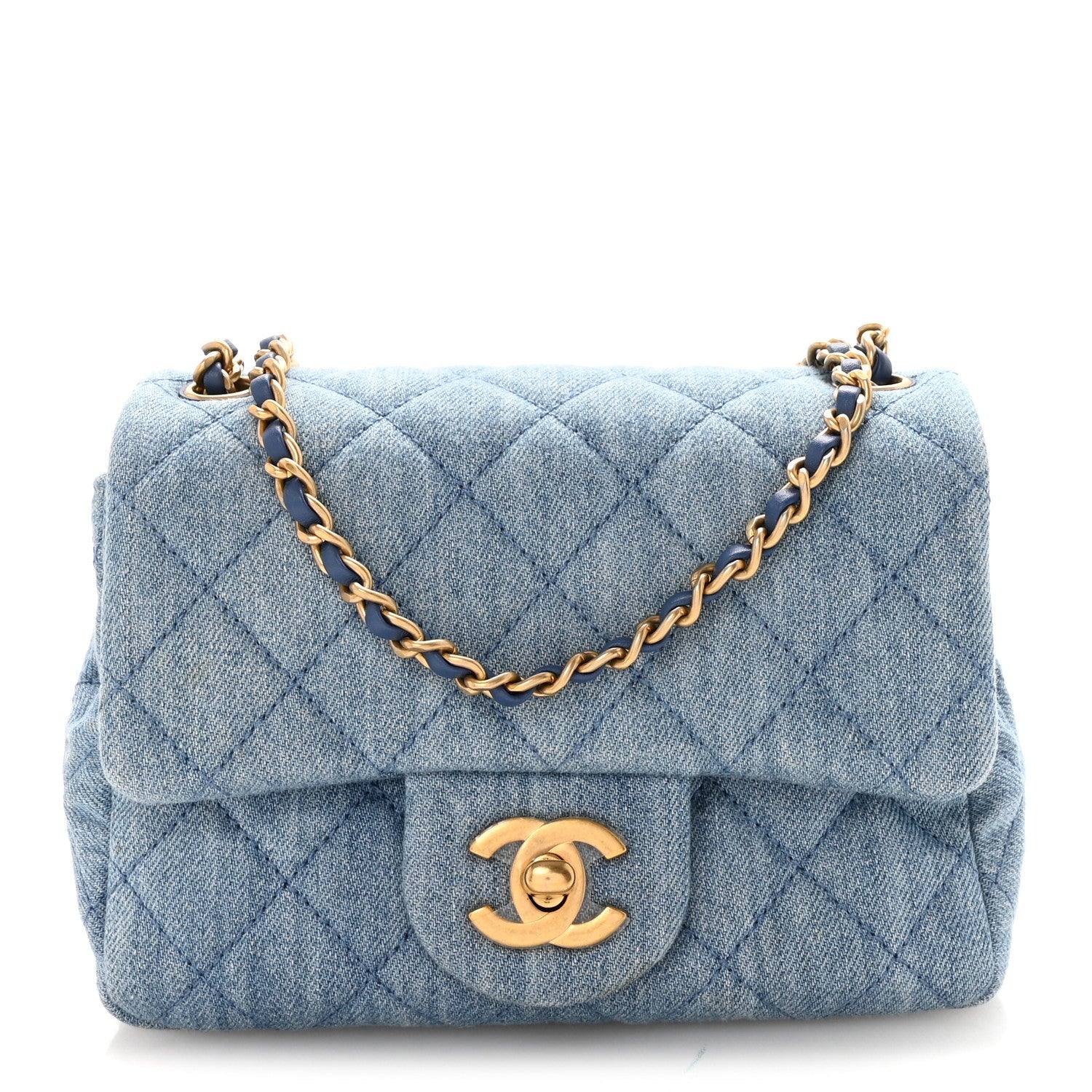 Denim Quilted Mini Pearl Crush Flap Blue