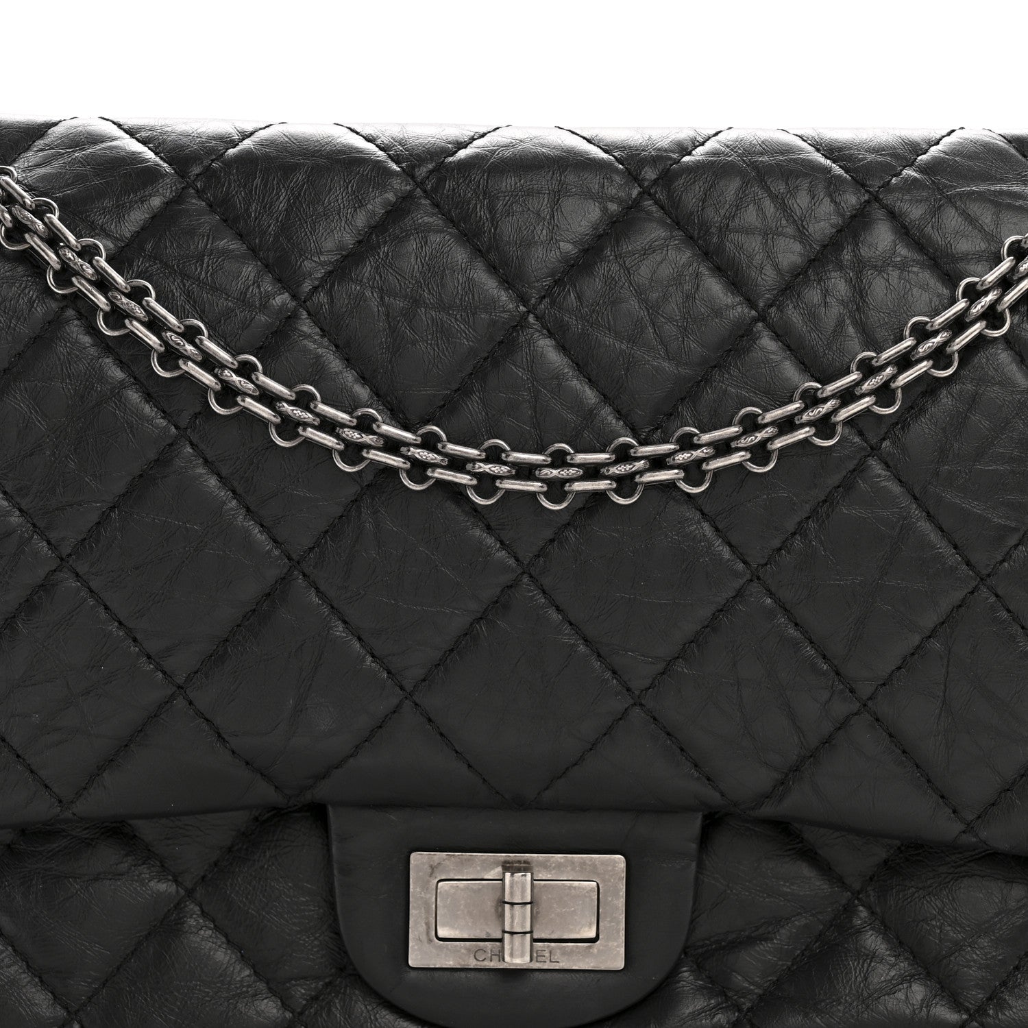 Aged Calfskin Quilted 2.55 Reissue 227 Flap Black