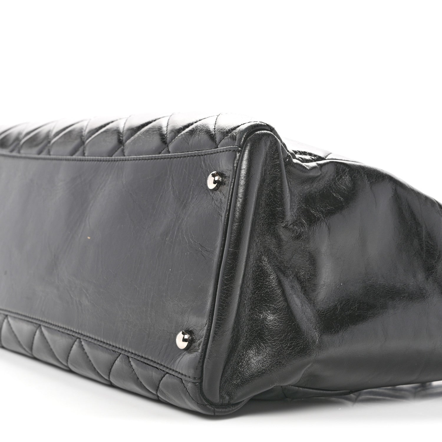 Glazed Calfskin Quilted Large CC Delivery Tote Black