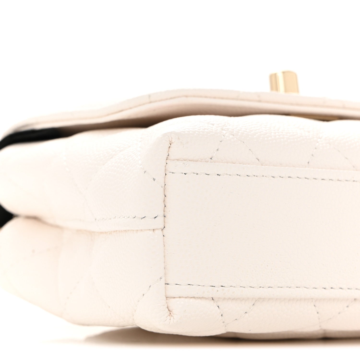 Caviar Quilted Coco Handle Clutch With Chain White