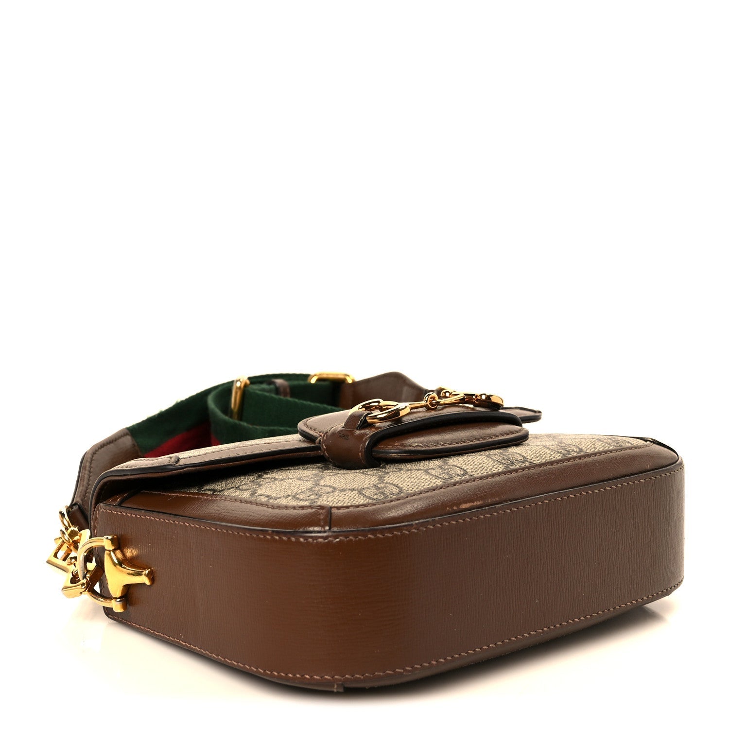 GG Supreme Monogram Web Mini Horsebit 1955 Shoulder Bag Beige Brown Sugar