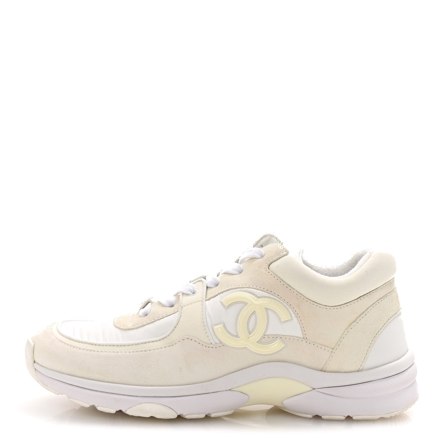 Suede Calfskin Fabric CC Sneakers 38 White